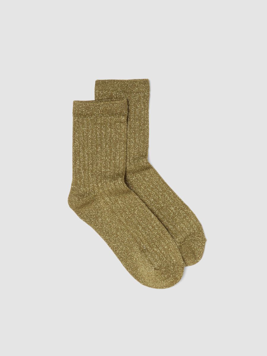 Green stretch-knit socks with lurex yarn_0