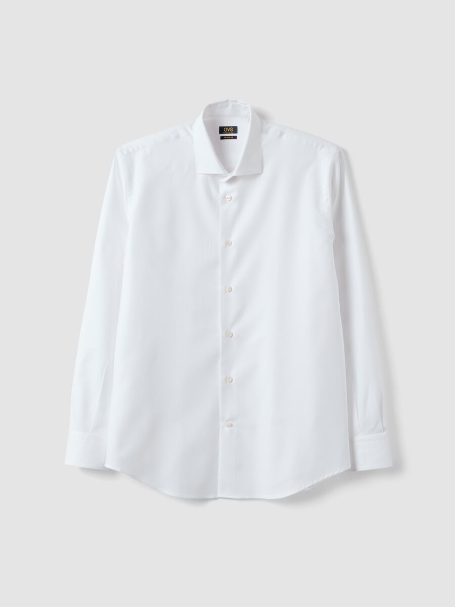 White pure compact cotton shirt with classic collar, regular fit_4