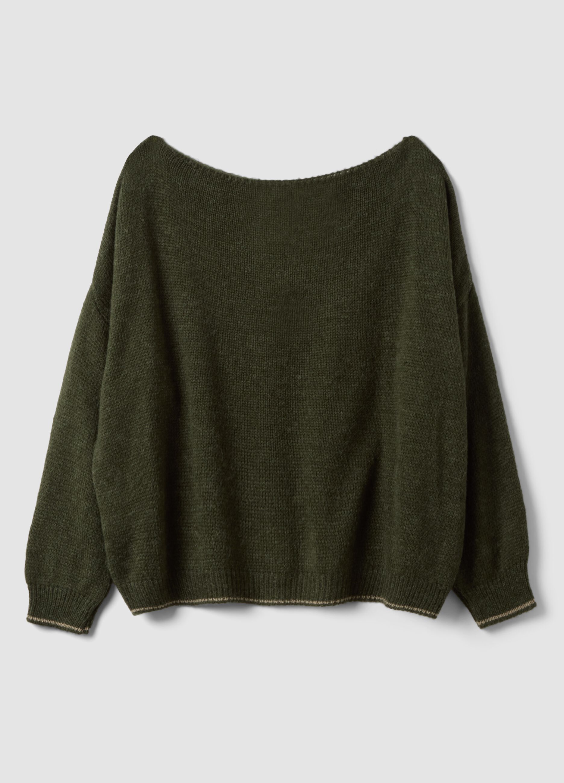 Green regular-fit wool-blend jumper with contrast trim