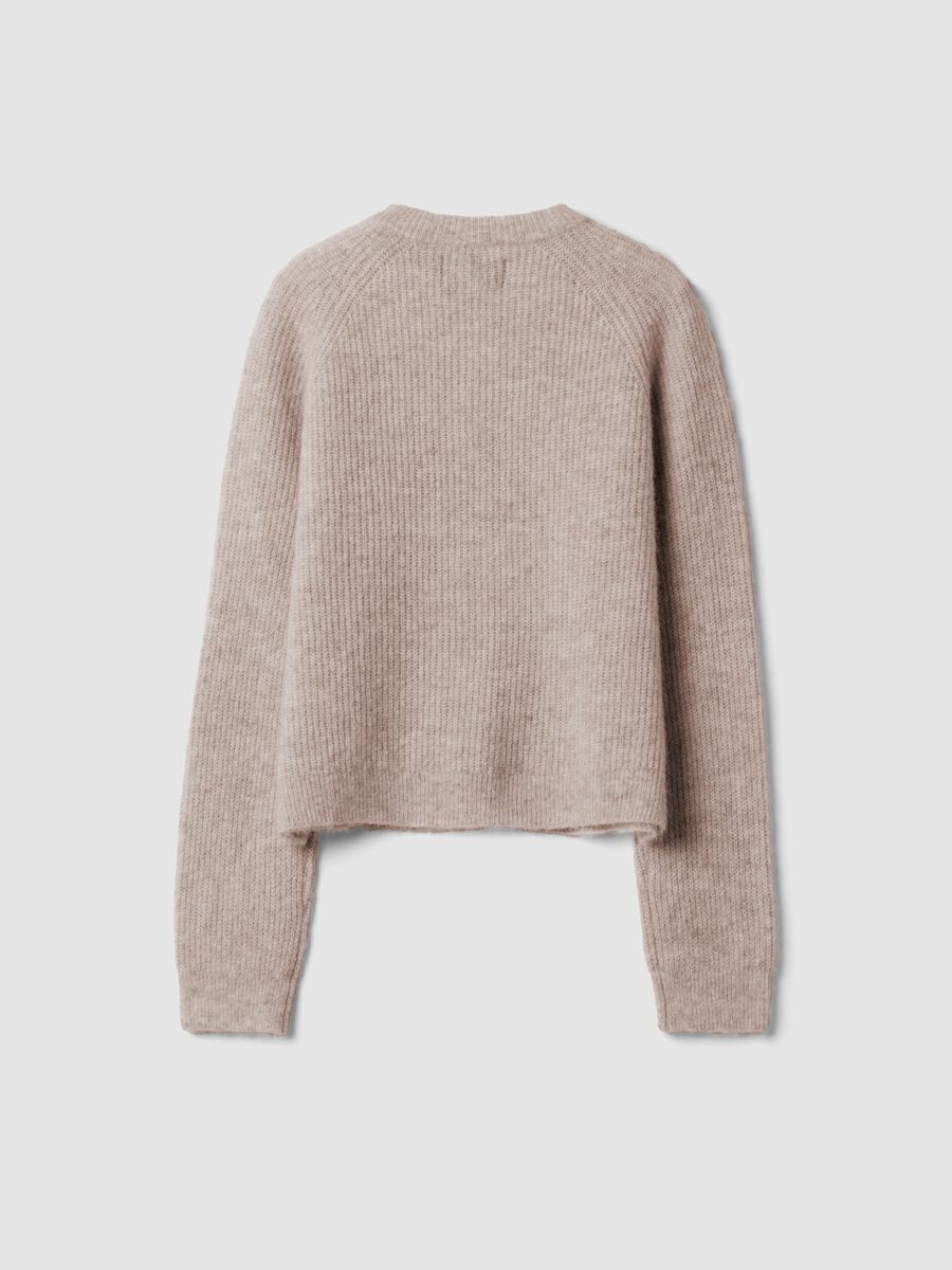 Beige crew-neck cardigan in stretchy wool and alpaca, regular fit_5