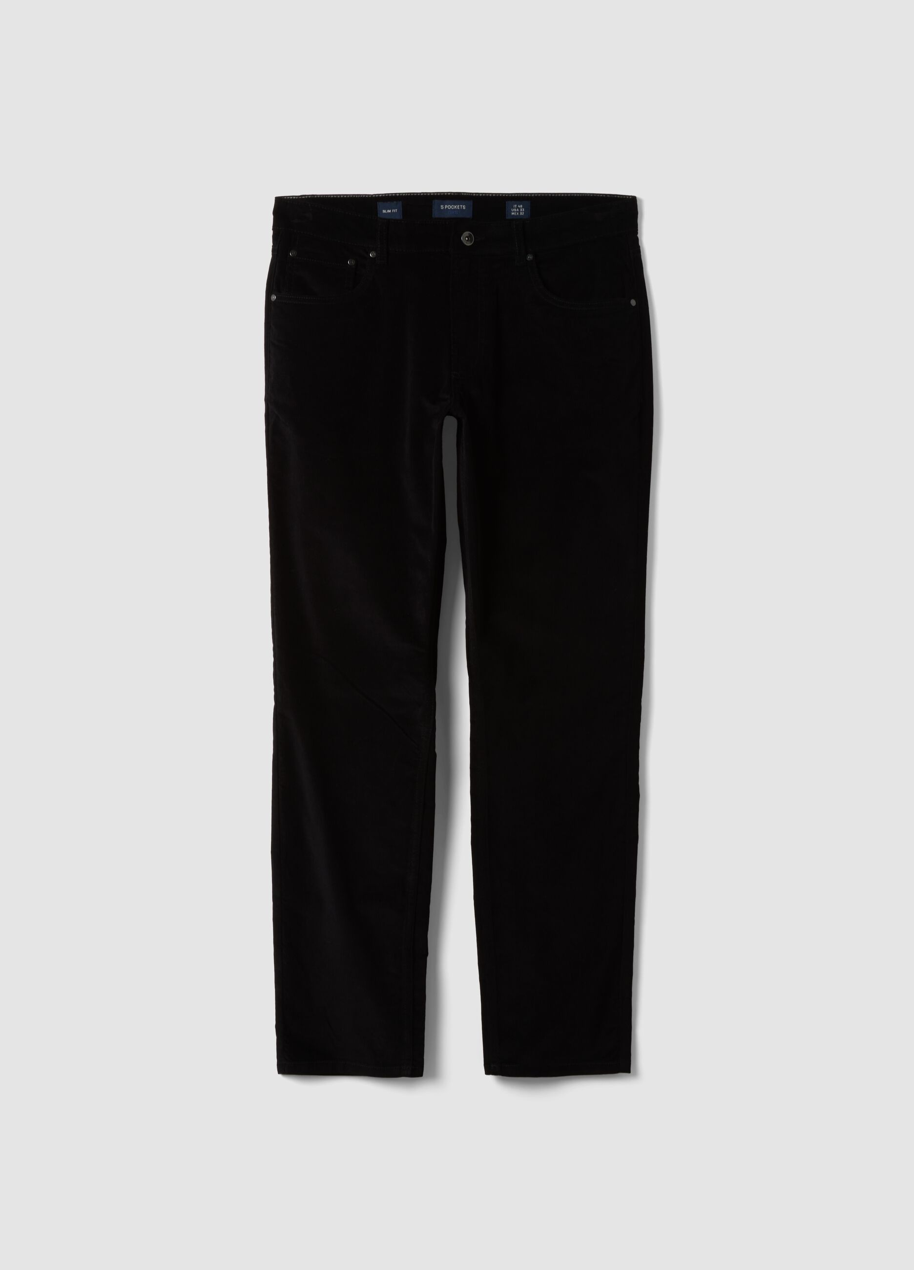 Black ribbed slim-fit stretch cotton trousers