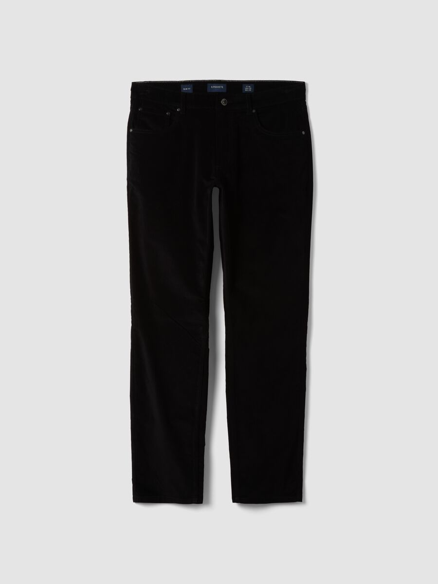 Black ribbed slim-fit stretch cotton trousers_0