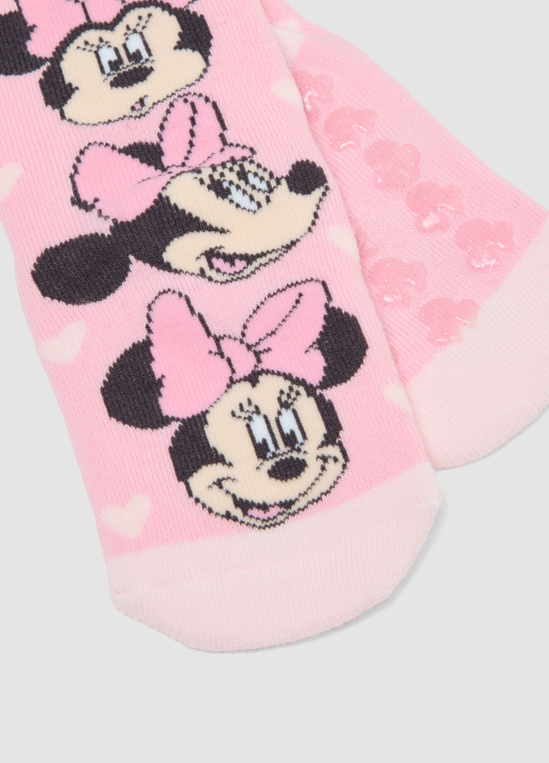 2-pack of pink non-slip socks in stretchy organic cotton with Minnie print