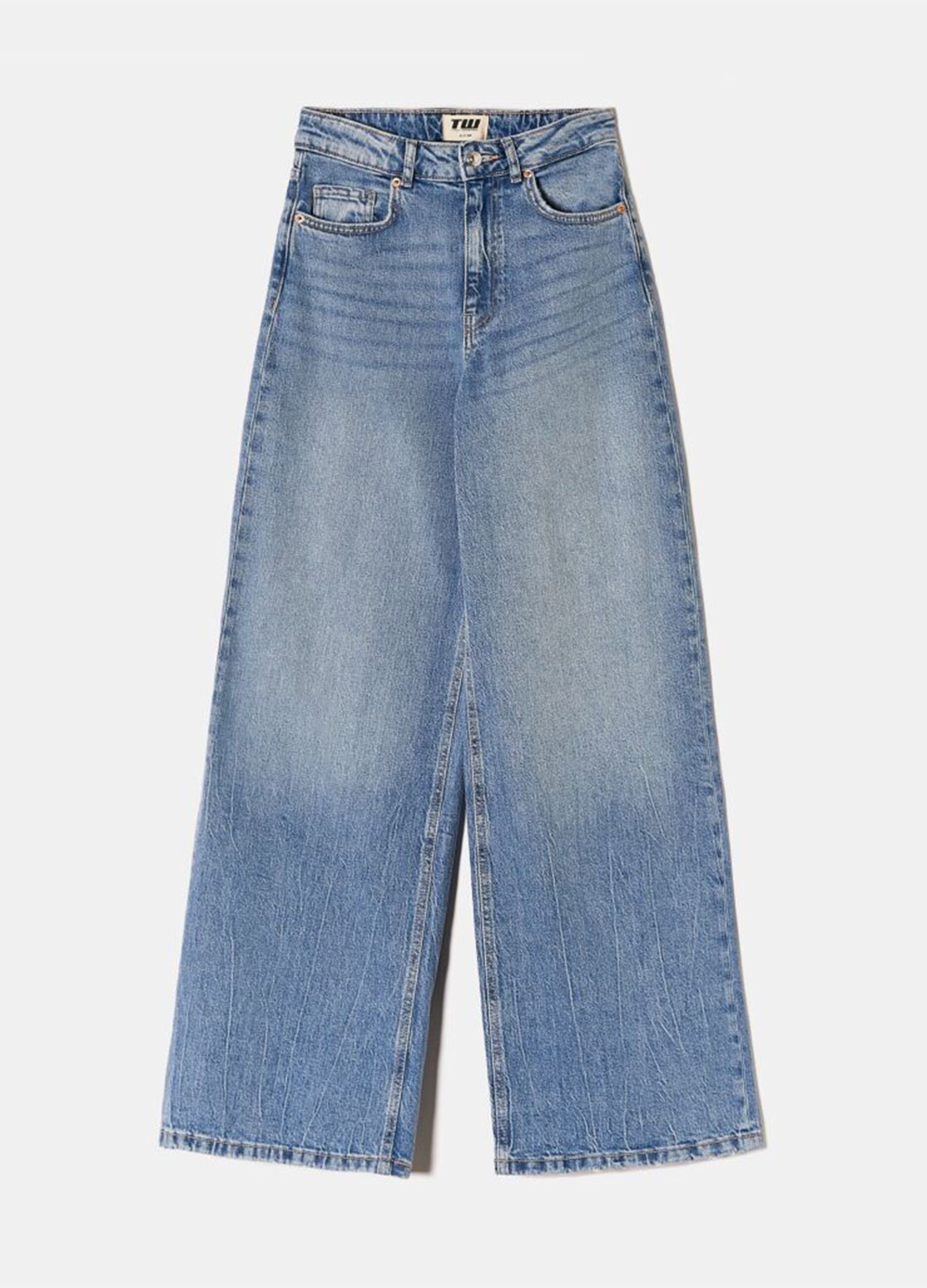 Regular Fit Blue Denim Cotton Trousers