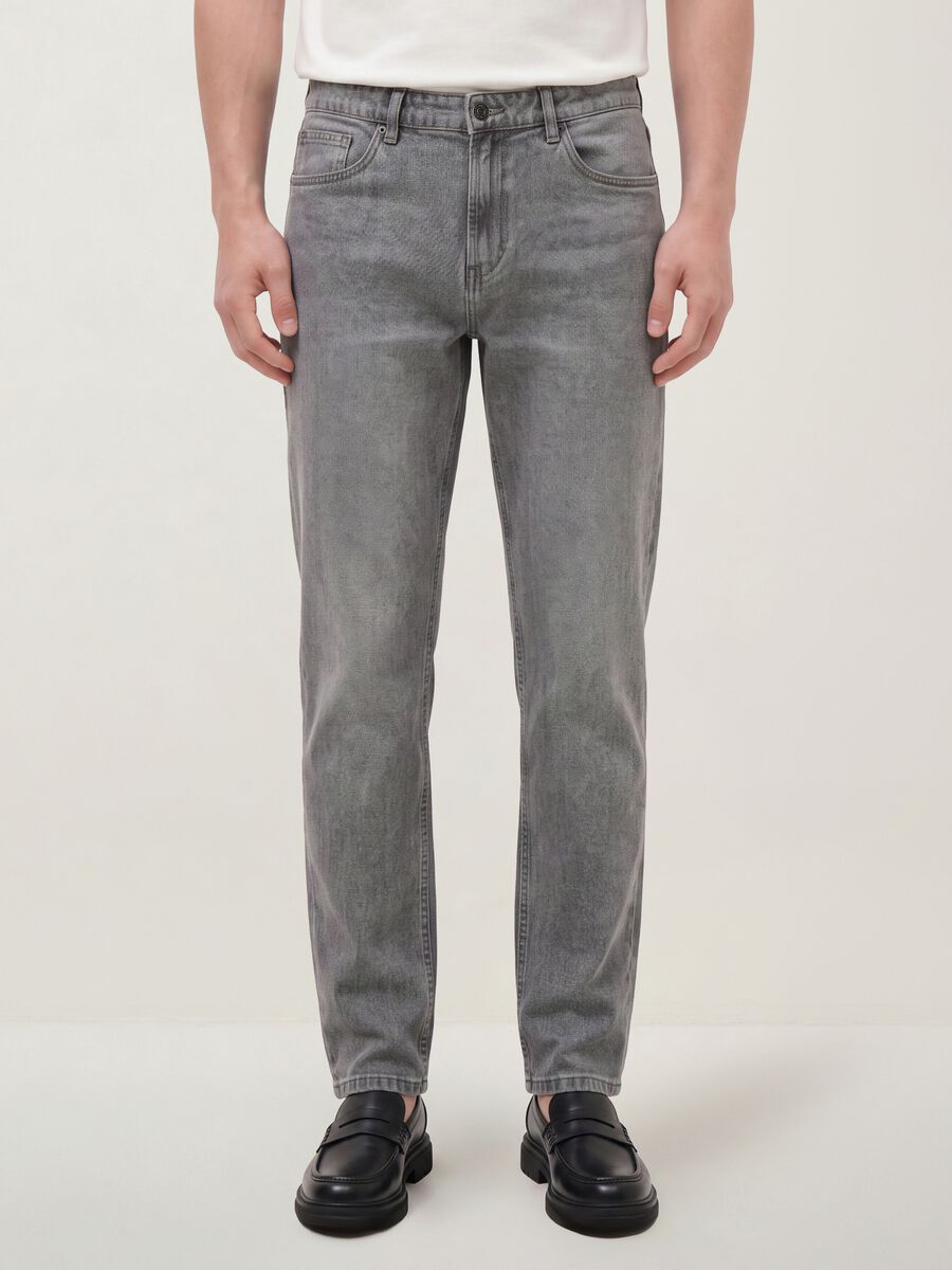 Grey slim-fit jeans in cotton and viscose blend_2