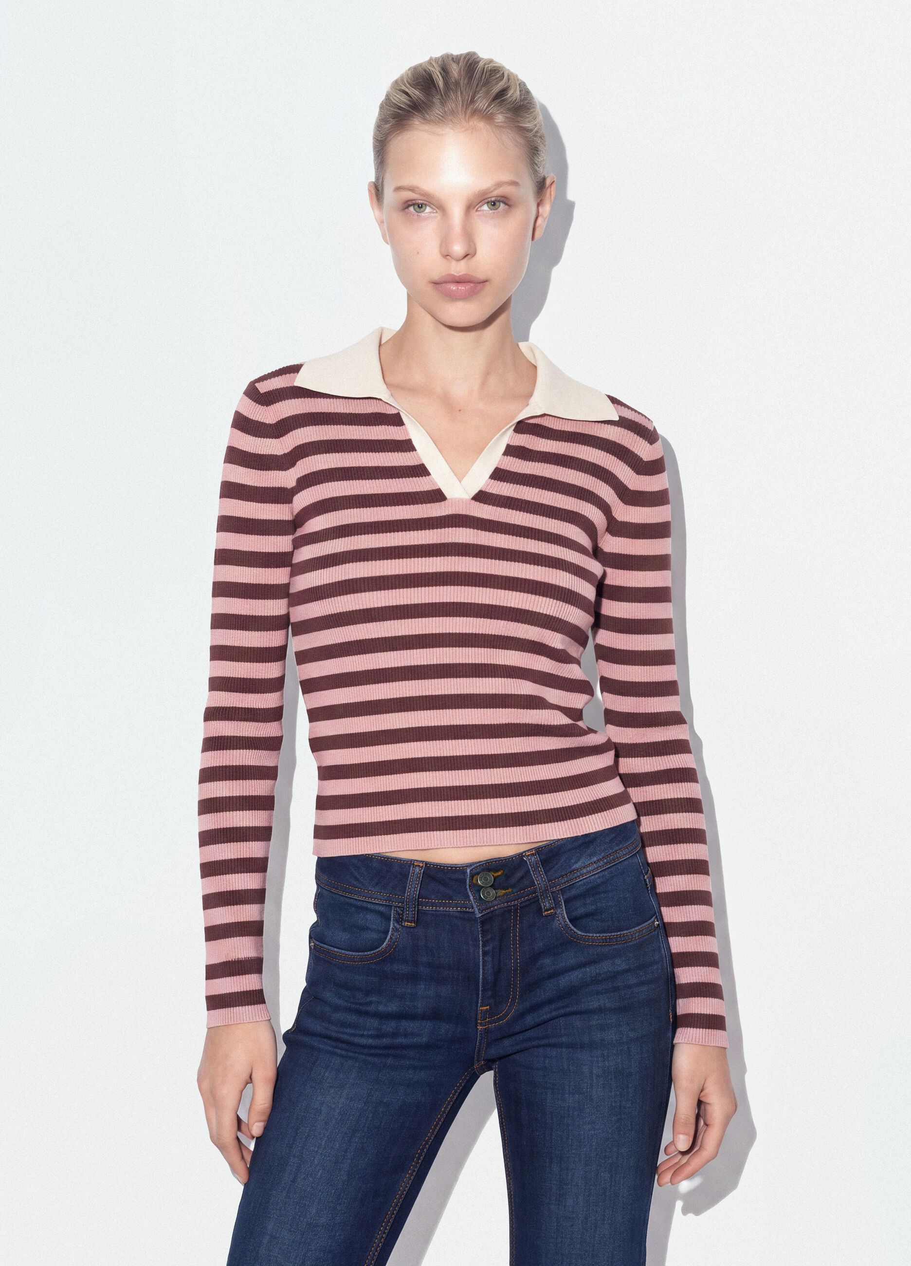 Maglia multicolor a righe in misto viscosa colletto polo fitted
