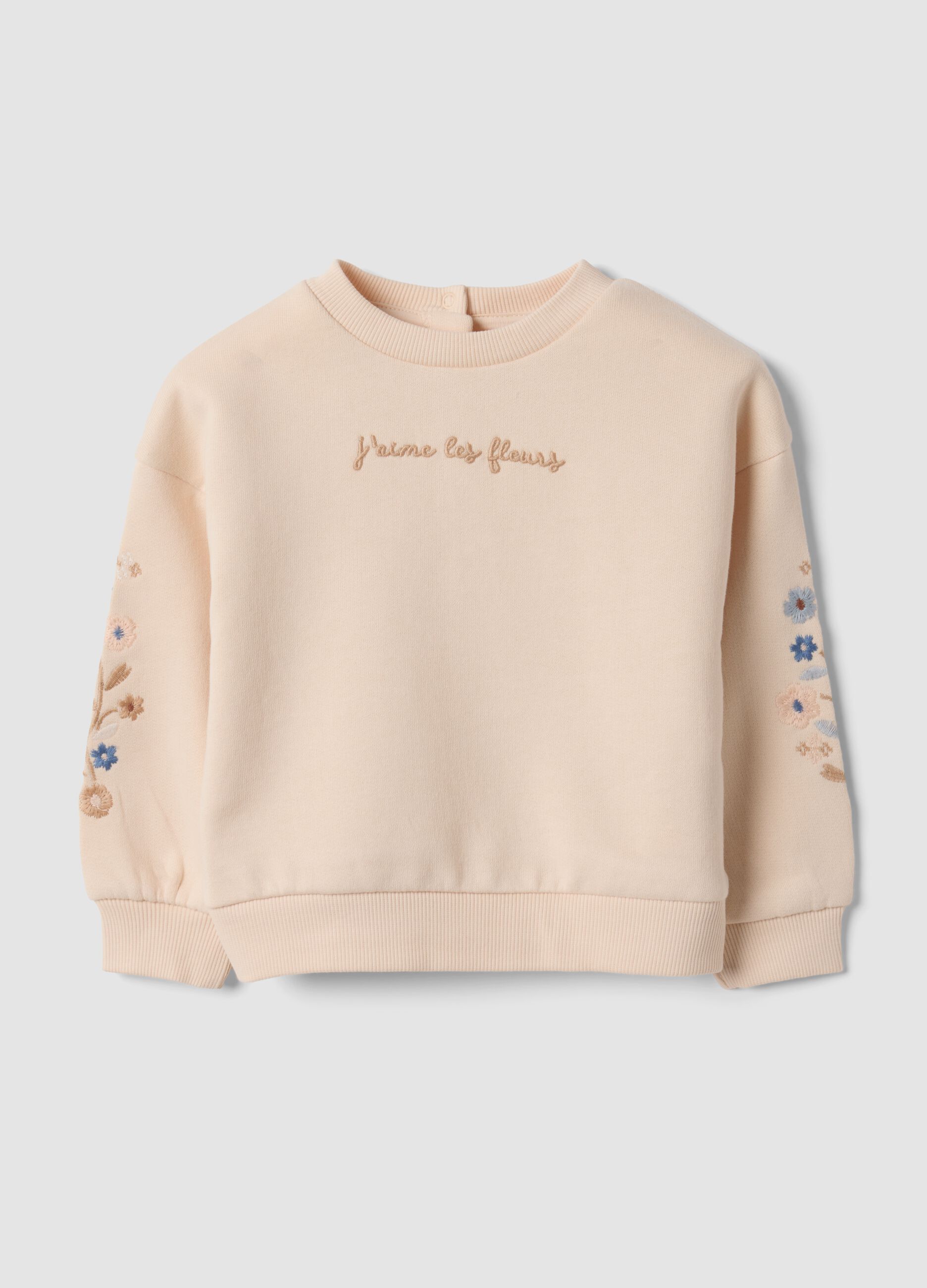 Pink organic cotton sweatshirt with floral embroidery, oversized fit