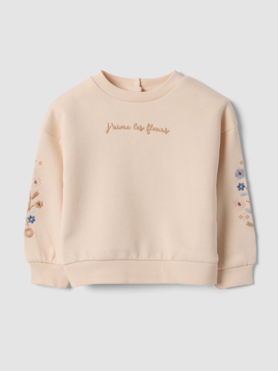 Pink organic cotton sweatshirt with floral embroidery, oversized fit_0