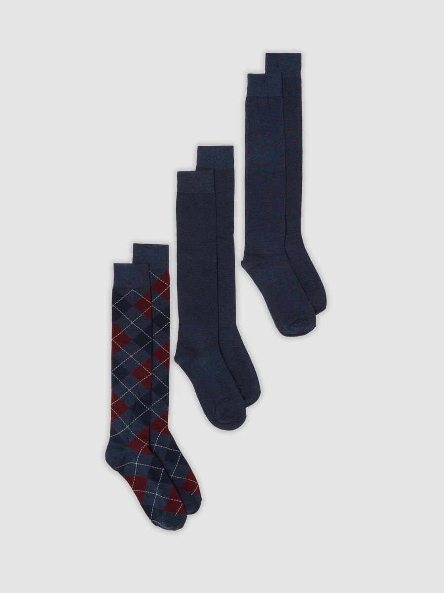 Three-pack of long multicolour socks in stretch organic cotton_0