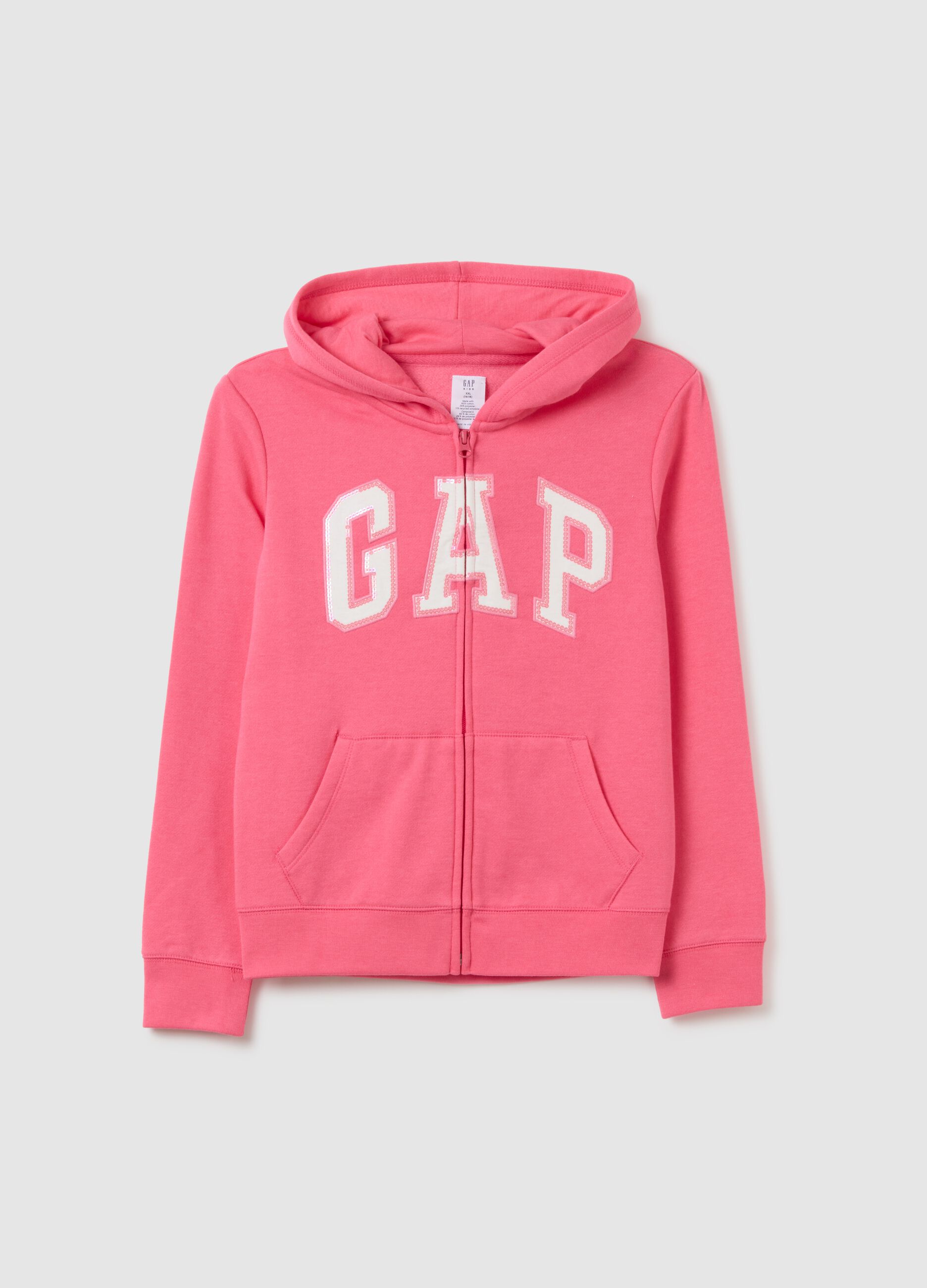 Full-zip plush hoodie with logo patch