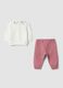 Pink two-piece set in pure organic cotton with crochet collar_1