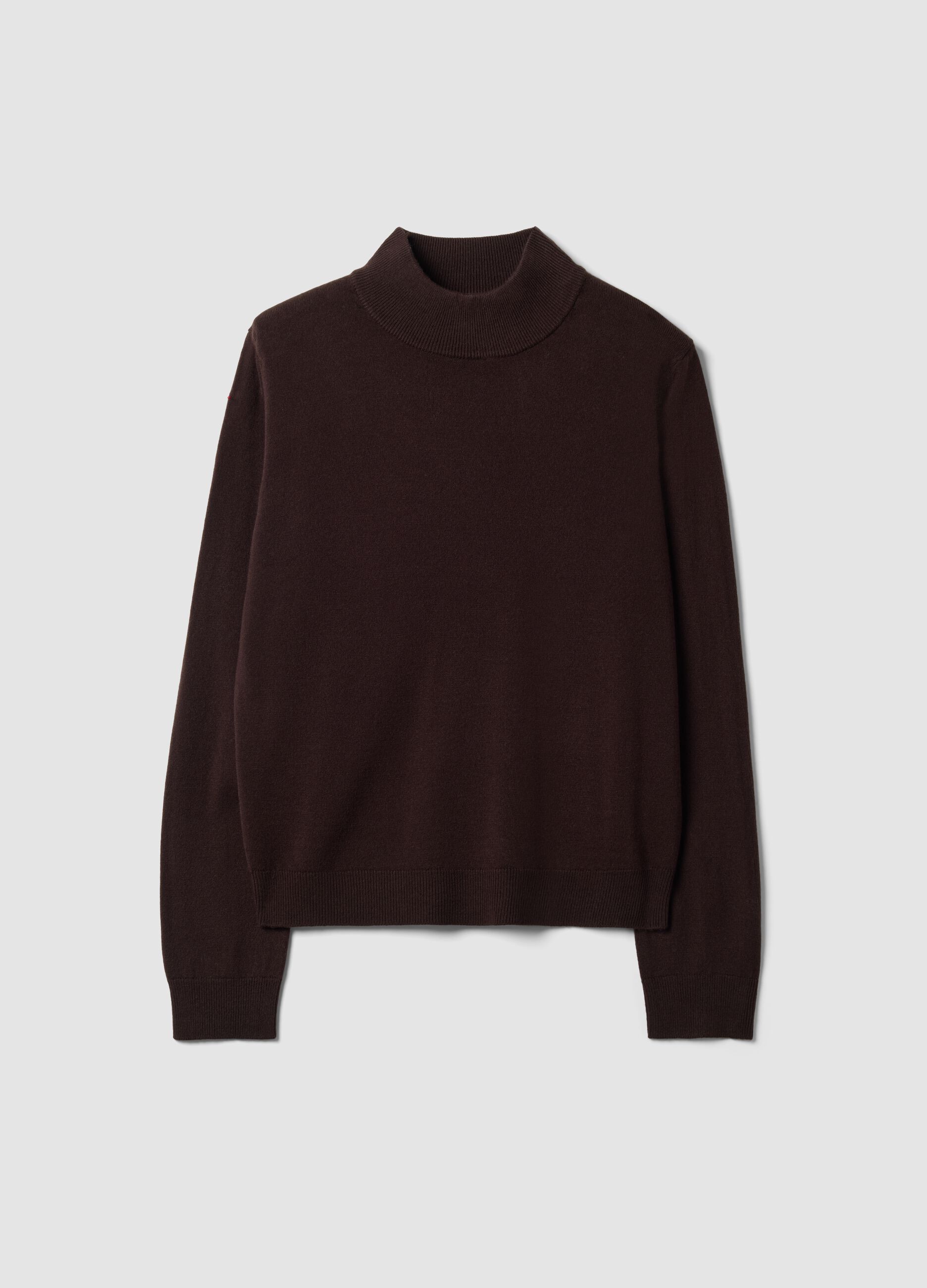 Brown long-sleeve top with raised neck, regular fit