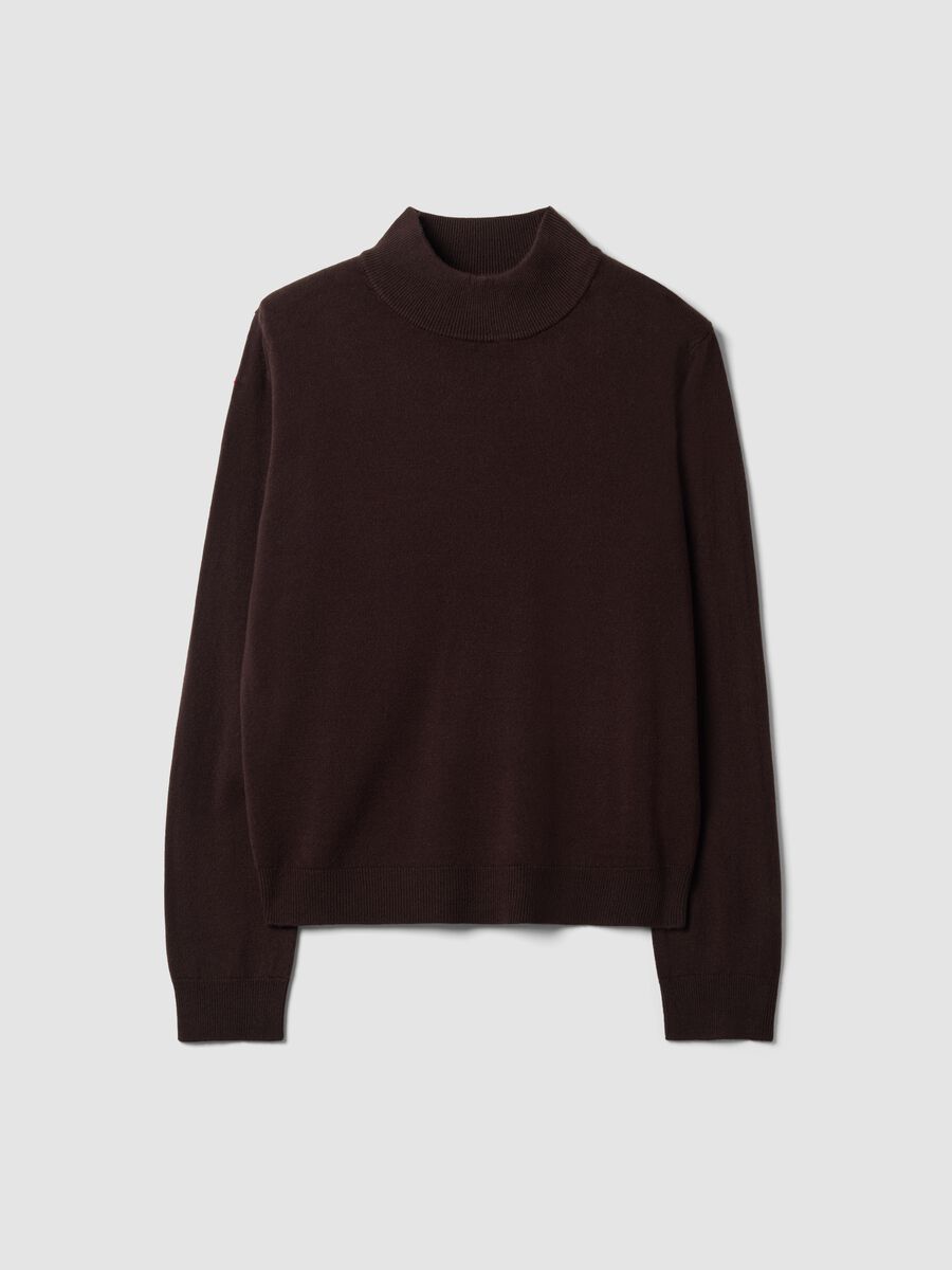 Brown long-sleeve top with raised neck, regular fit_4