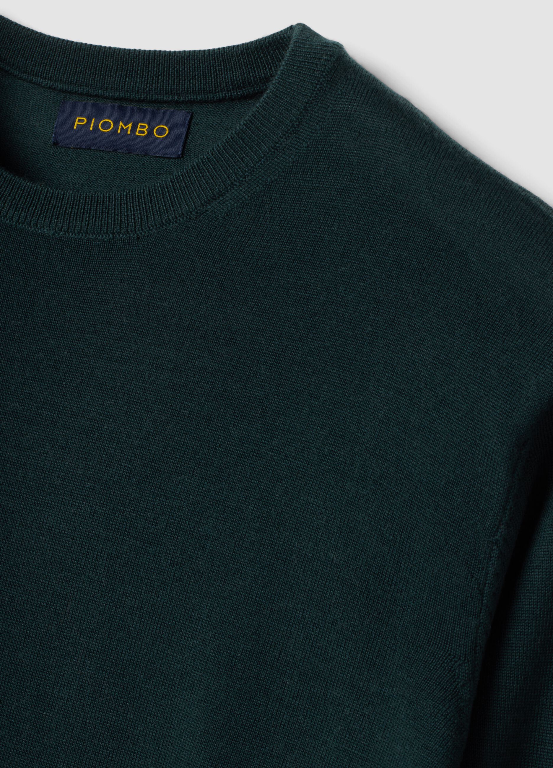 Green pure merino wool crew-neck jumper, regular fit