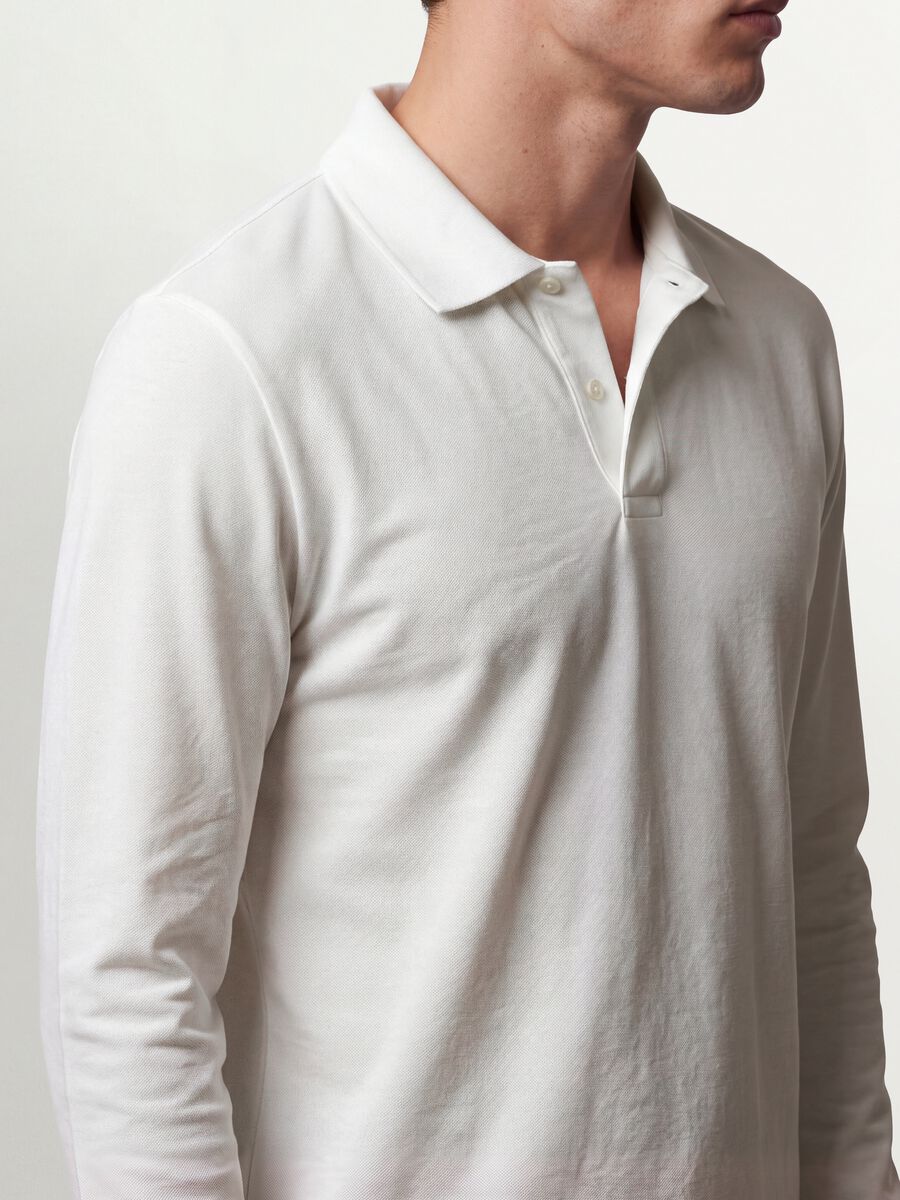 White long-sleeved organic cotton piqu&eacute; polo shirt, regular fit_3