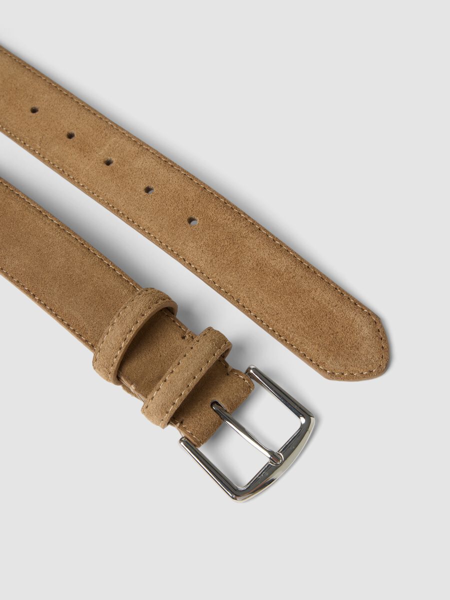 Beige genuine suede leather belt_1