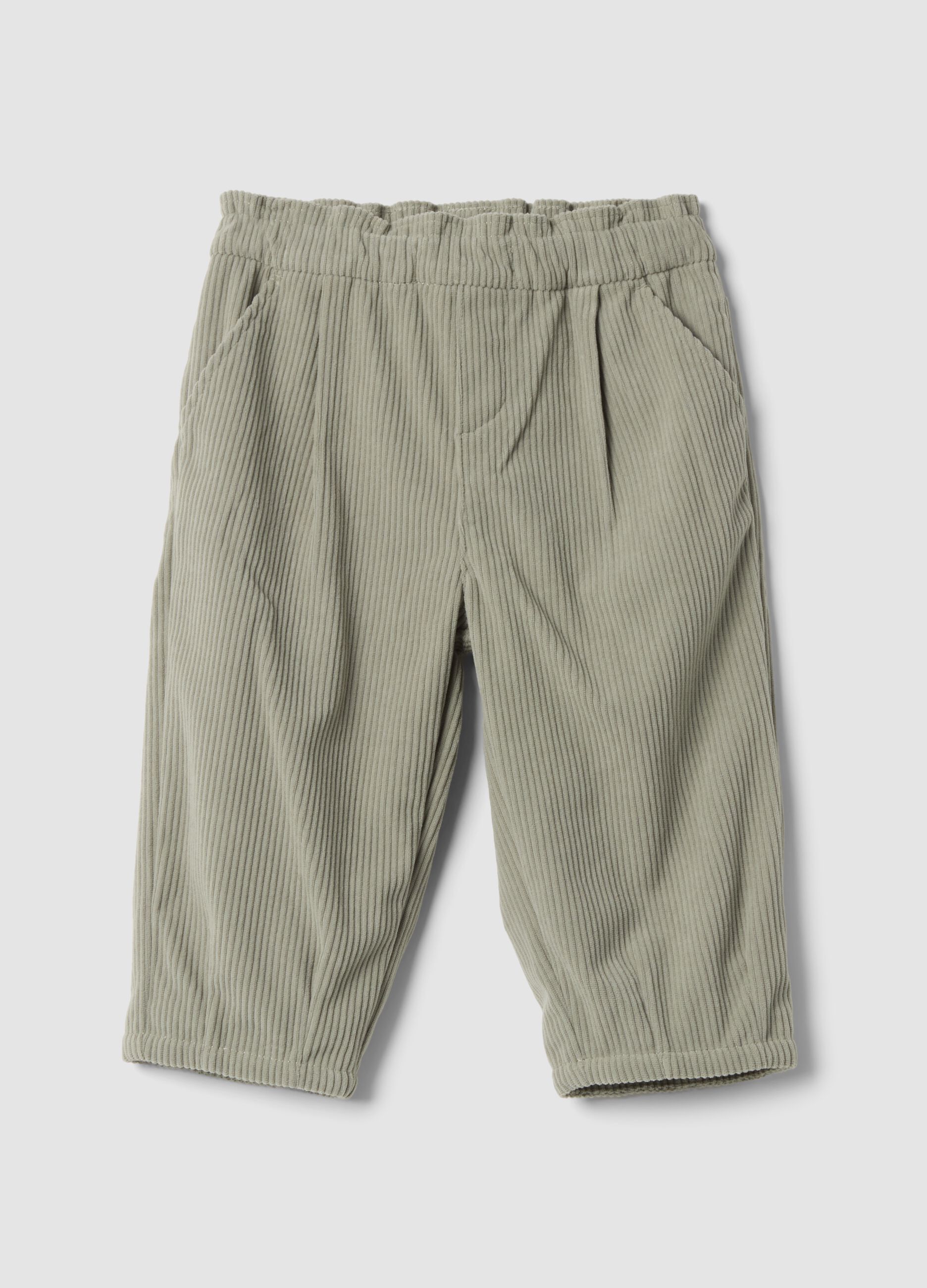 Grey ribbed trousers with elasticated waistband
