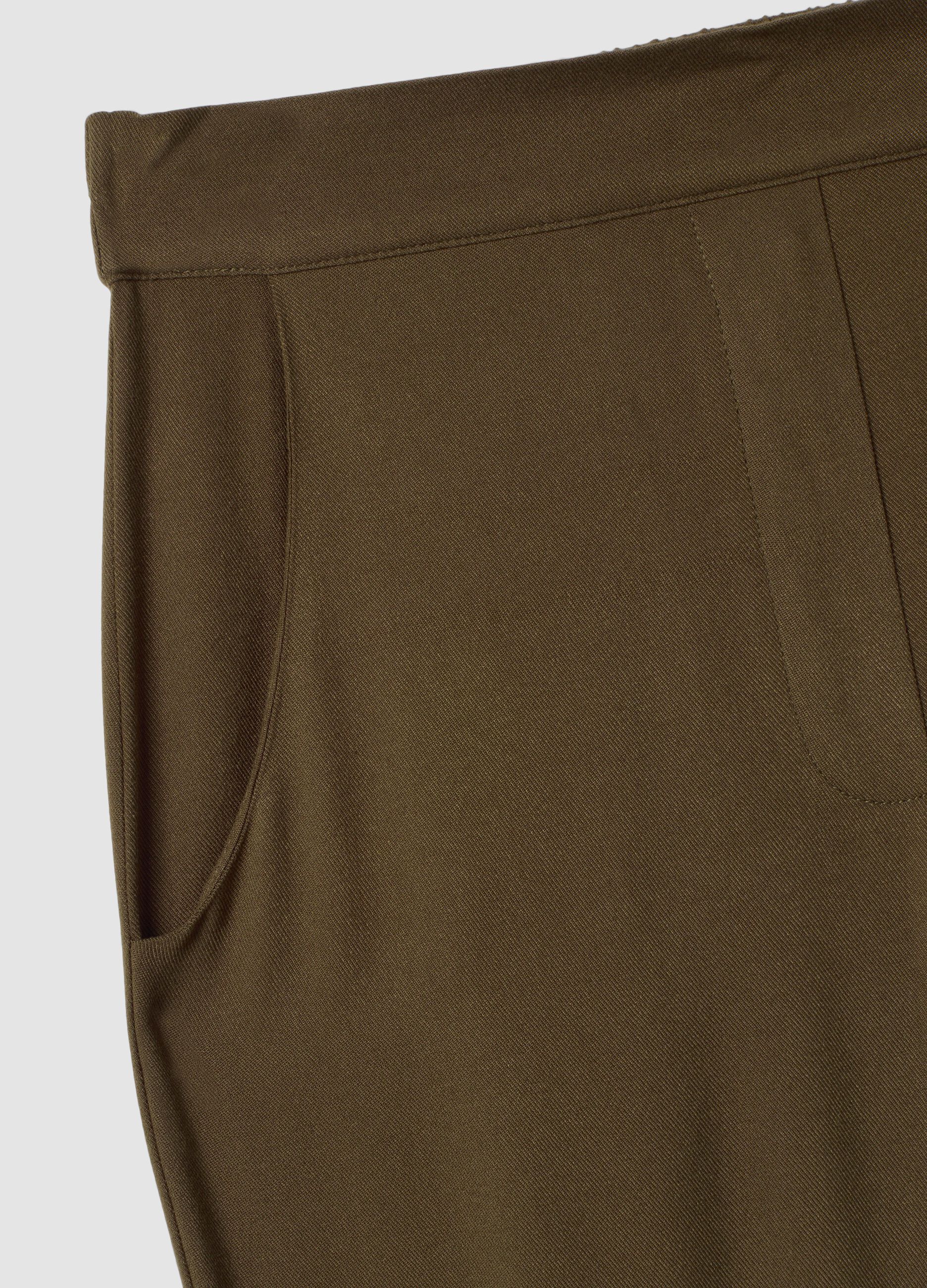 Green pure viscose trousers with elasticated cuffs, regular fit