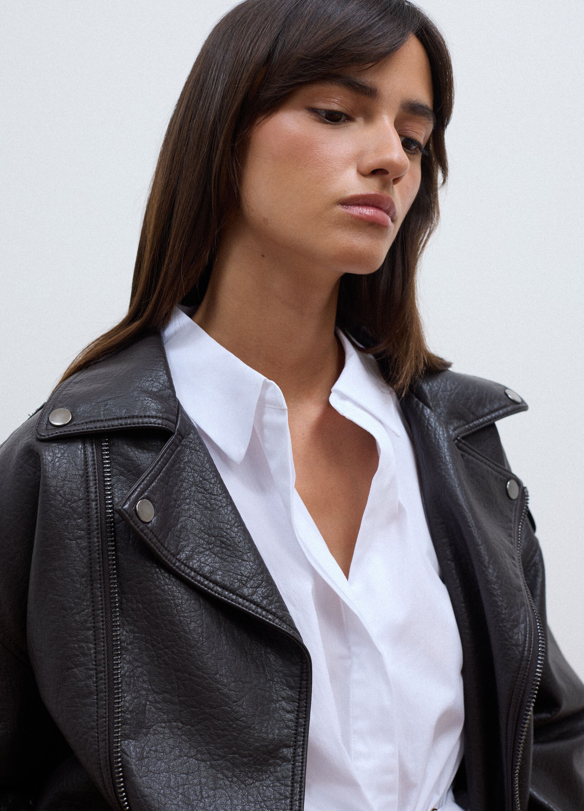 Giacca marrone biker in misto viscosa