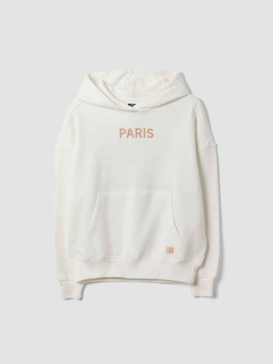 White 100% cotton oversized hoodie with &ldquo;Paris&rdquo; print_0
