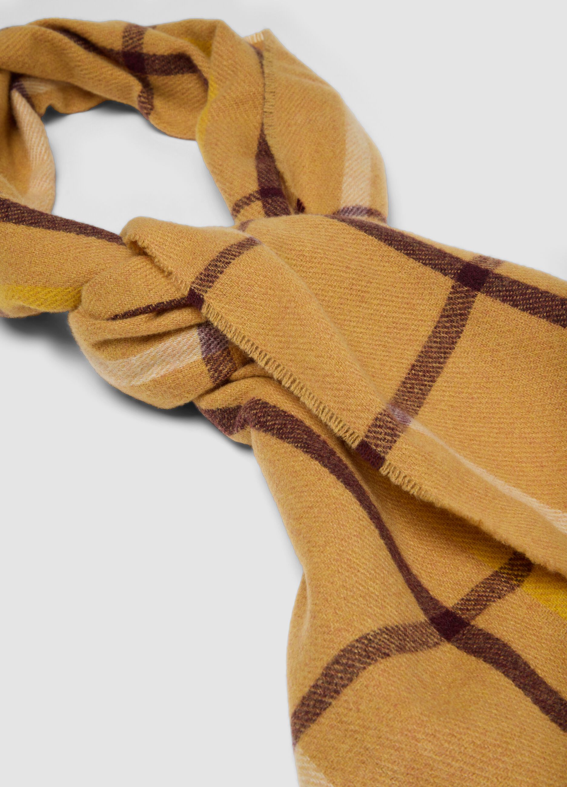 Yellow and blue wool-blend checked scarf