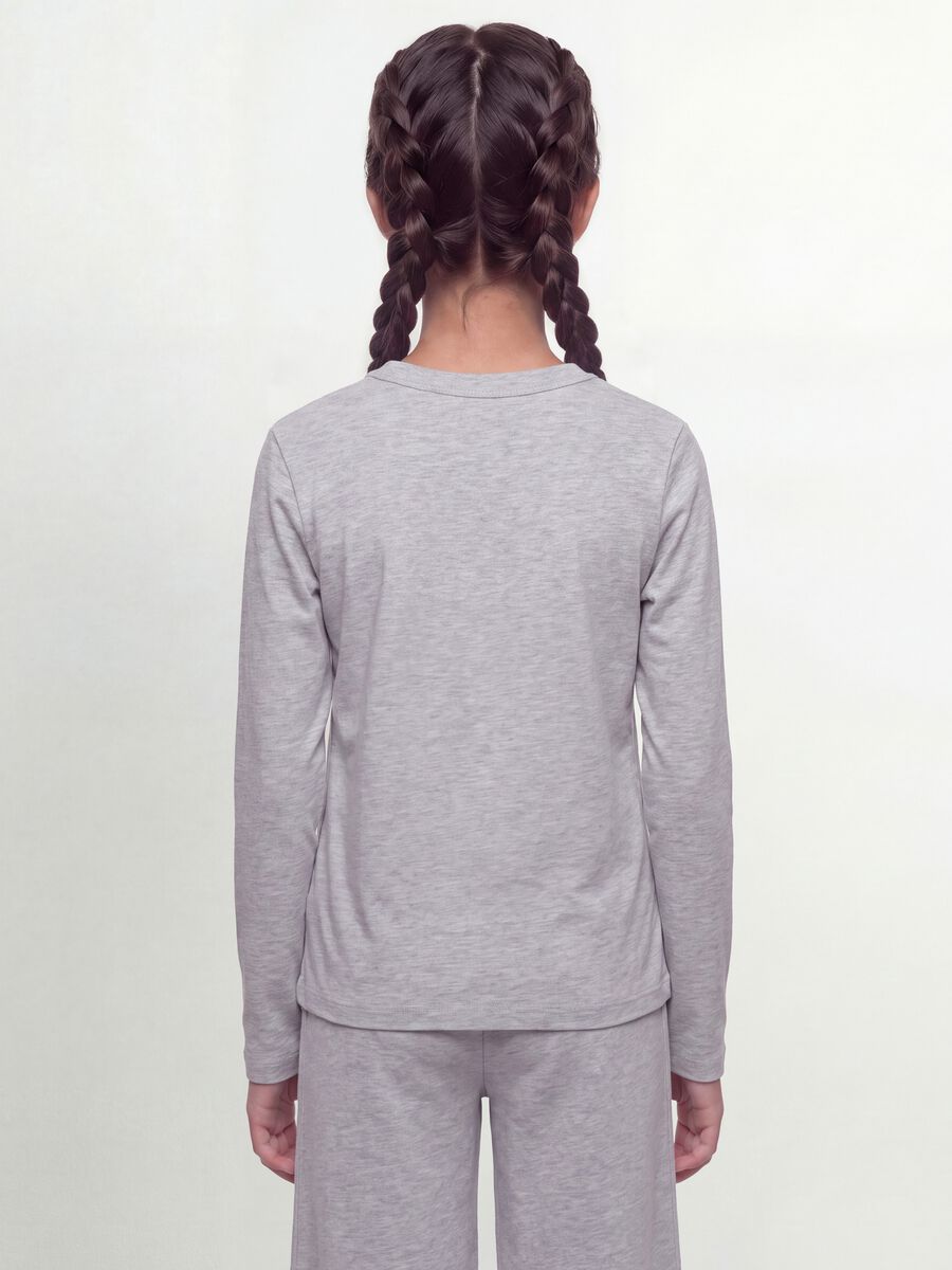 Grey organic cotton and stretch viscose T-shirt with ribbed neckline for girls_3