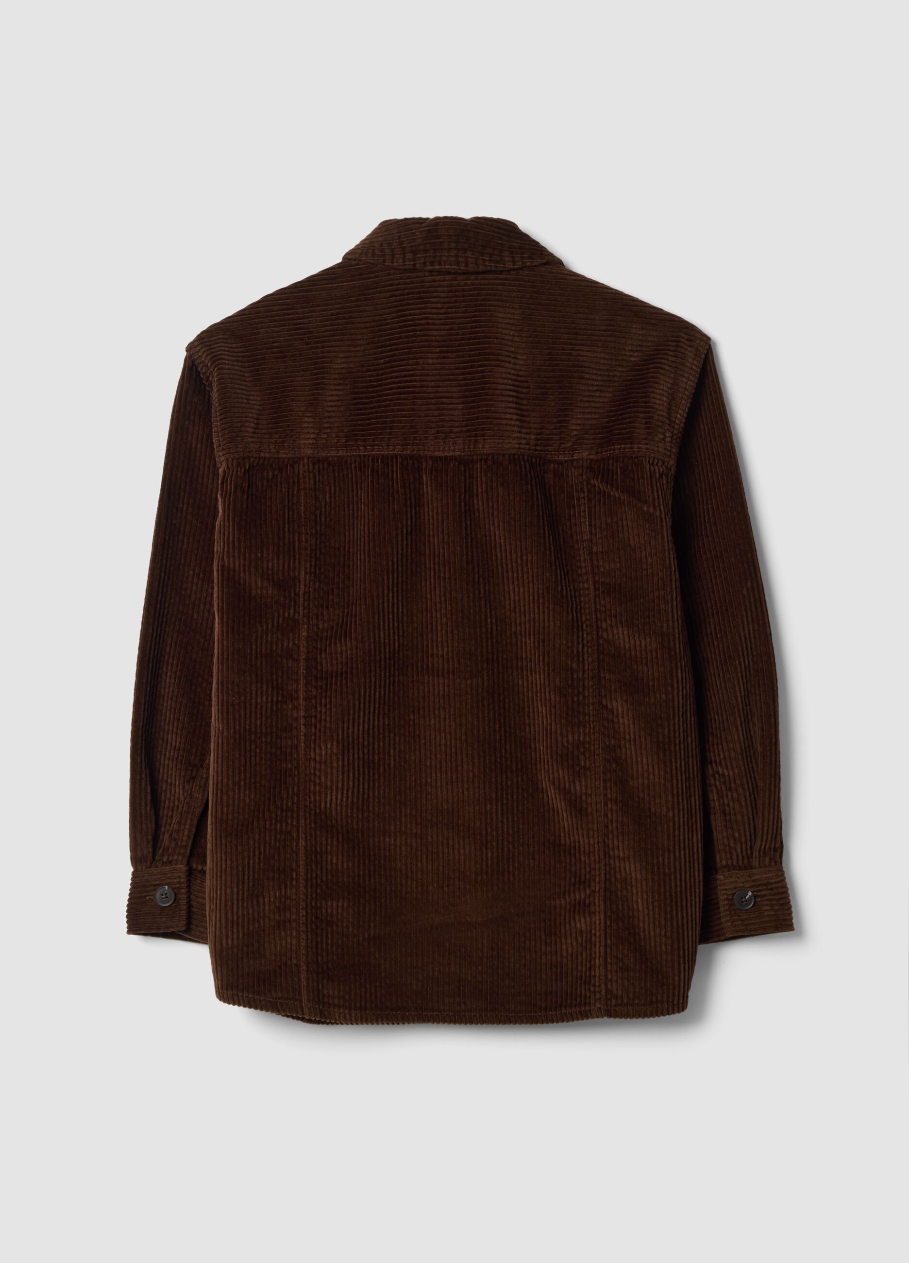 Camicia marrone scuro in puro cotone a coste