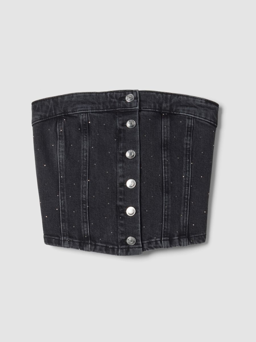 Black bandeau cropped top in stretch denim-effect cotton_0
