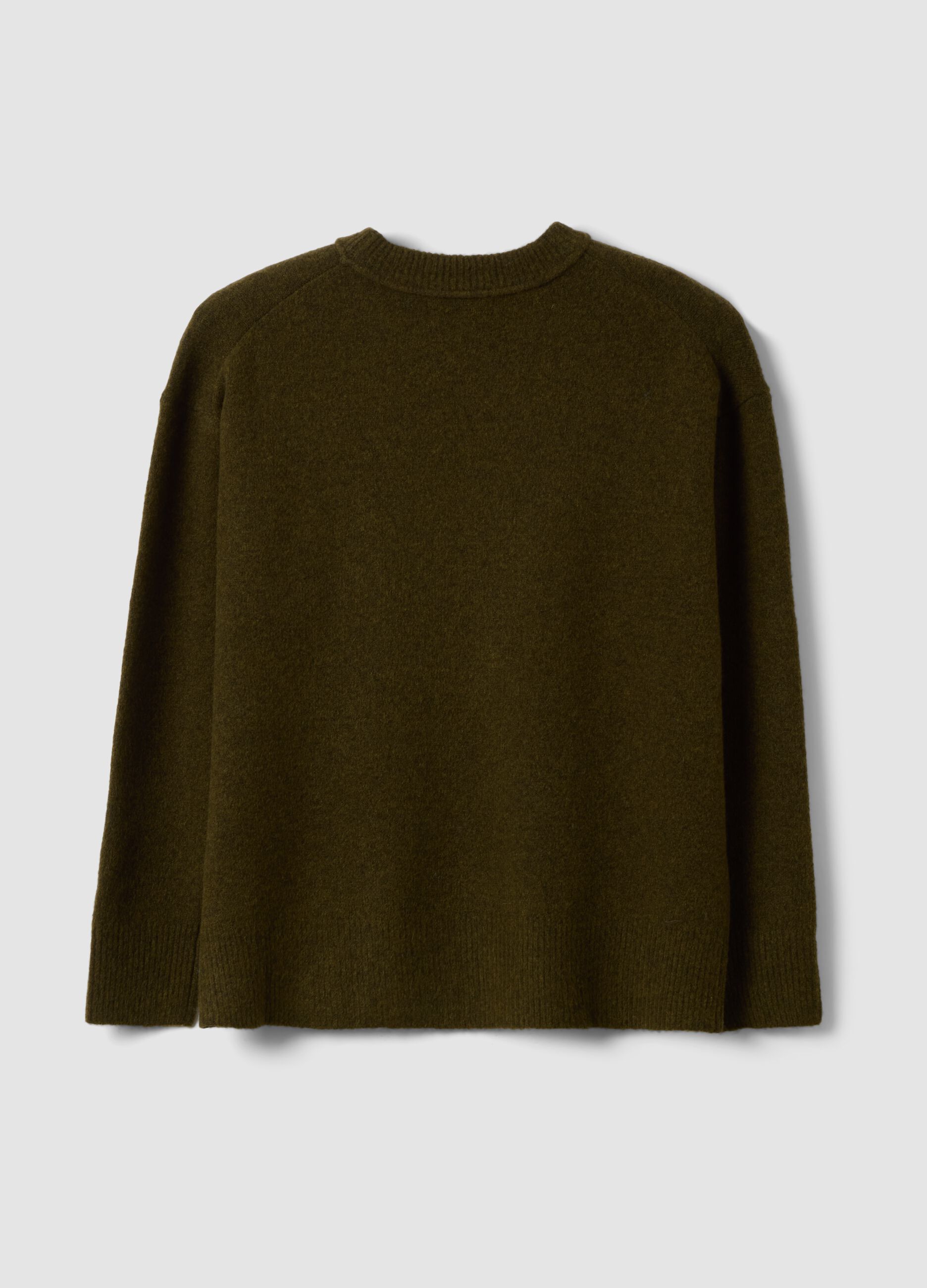Green stretch wool crew-neck jumper