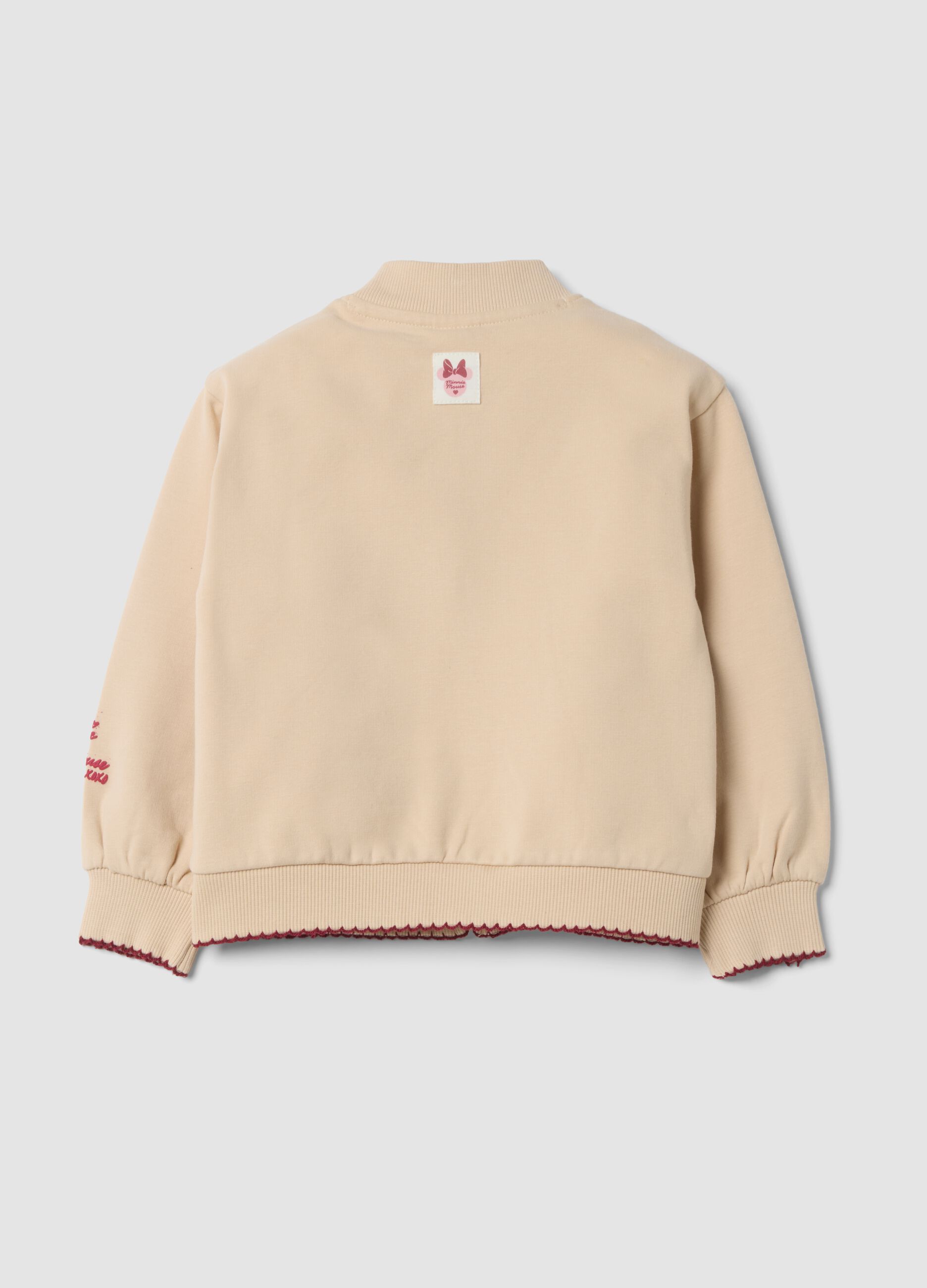 Beige oversized organic stretch cotton sweatshirt with Minnie print