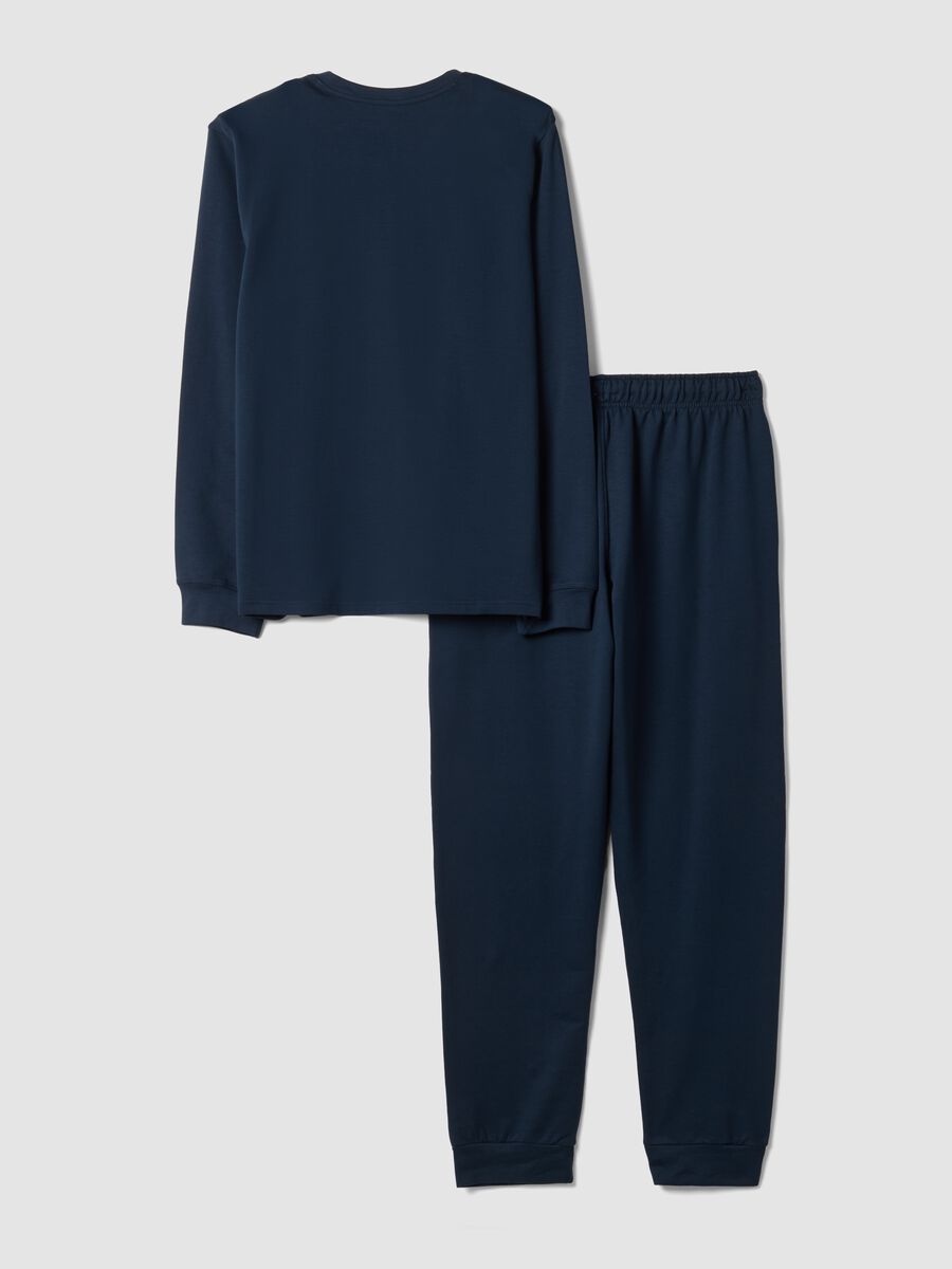 Blue pure cotton pyjamas with Henley neckline_5
