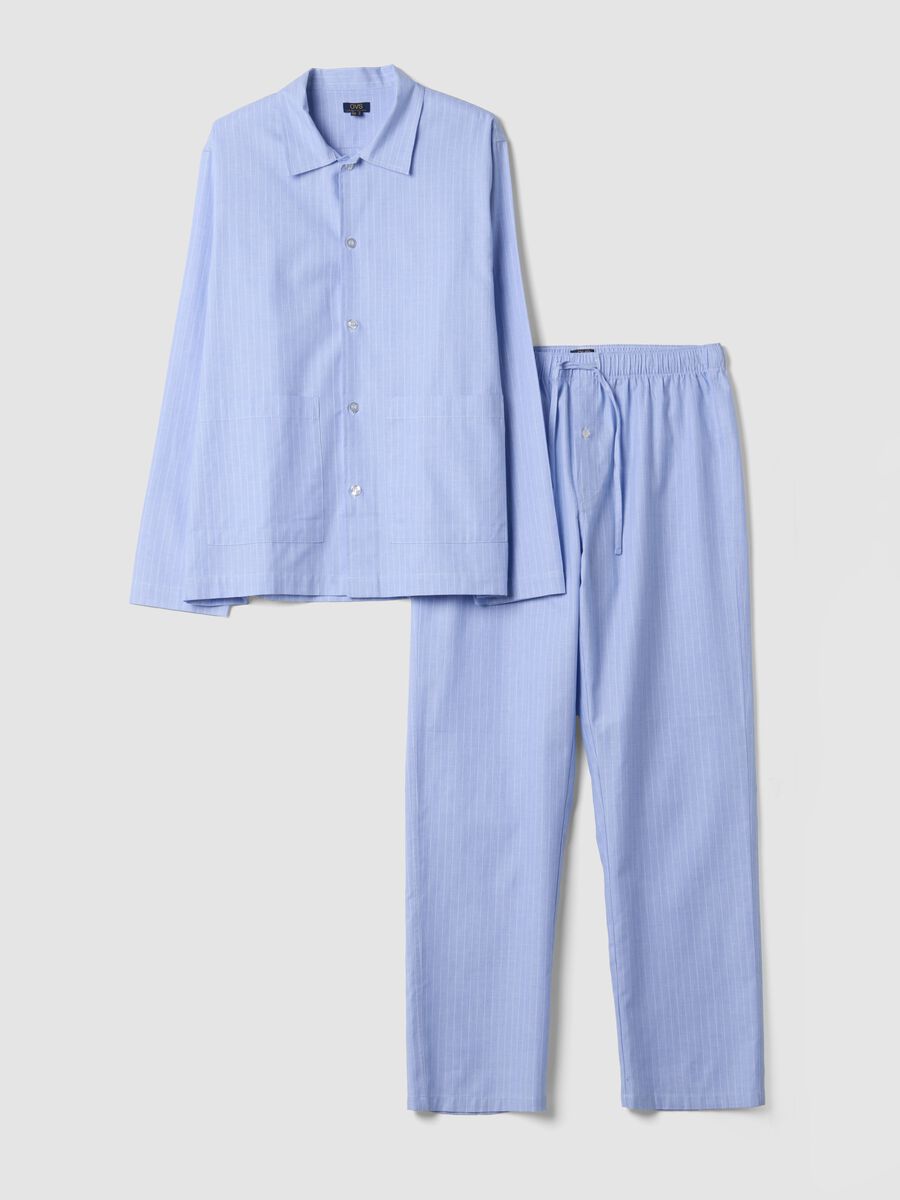 Blue striped pyjamas in pure organic cotton with collar_4