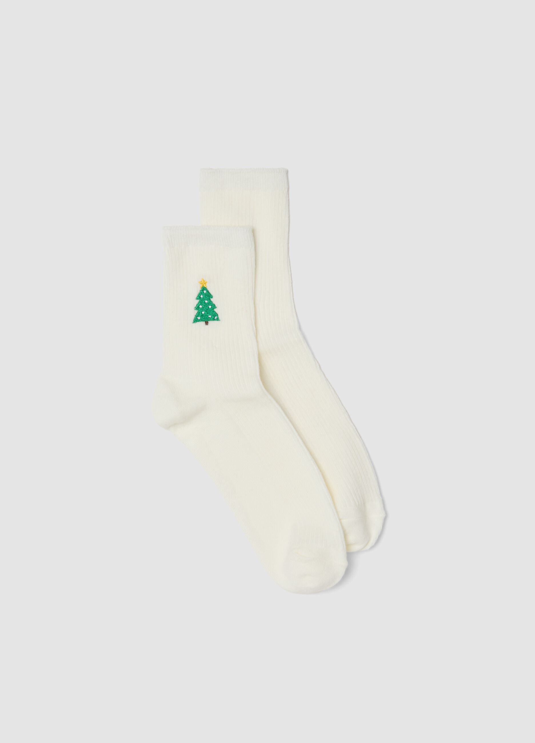Calzini bianchi in misto cotone organico elasticizzato con dettaglio natalizio