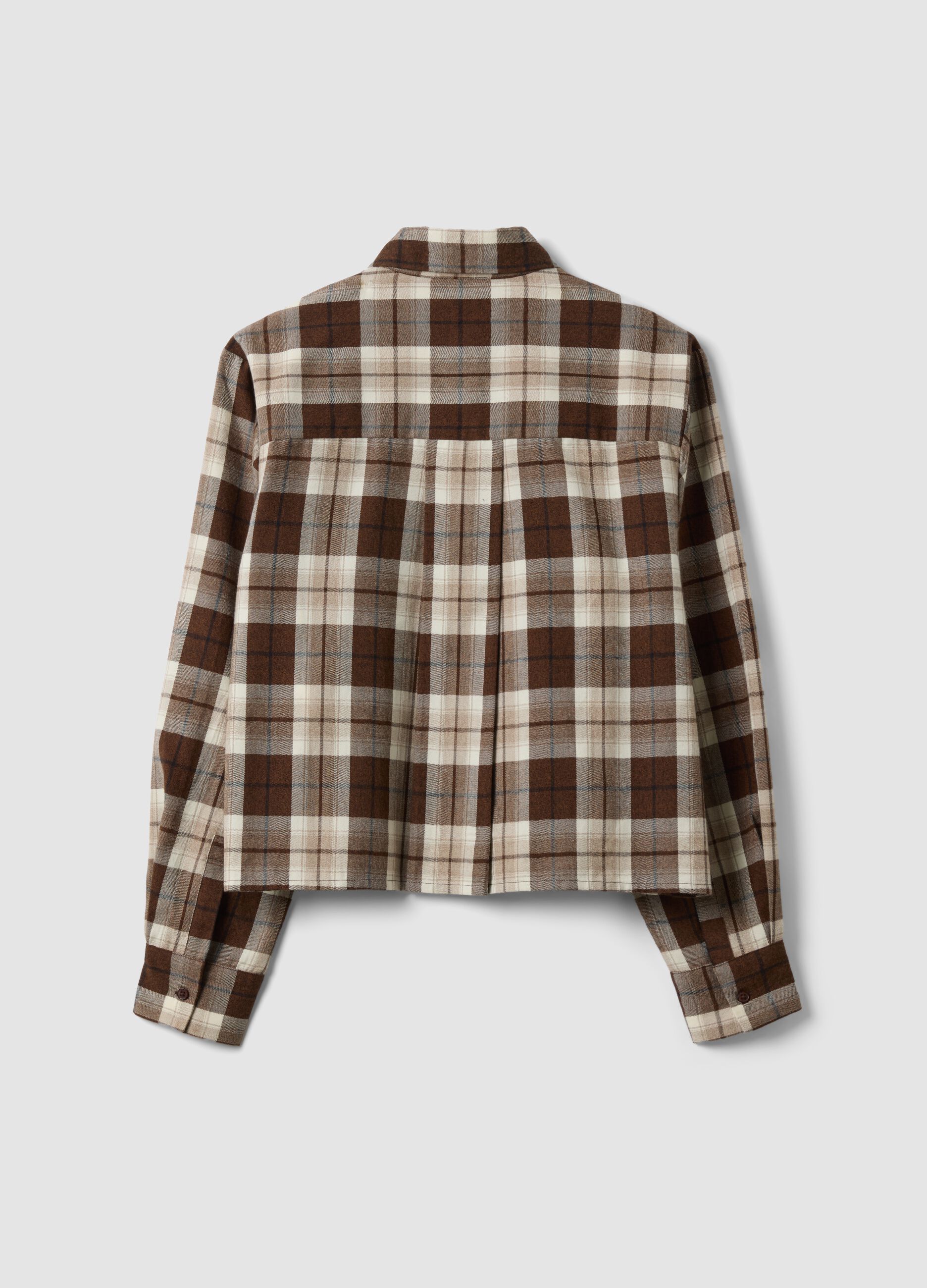 Camicia marrone a quadri in flanella di puro cotone regular fit