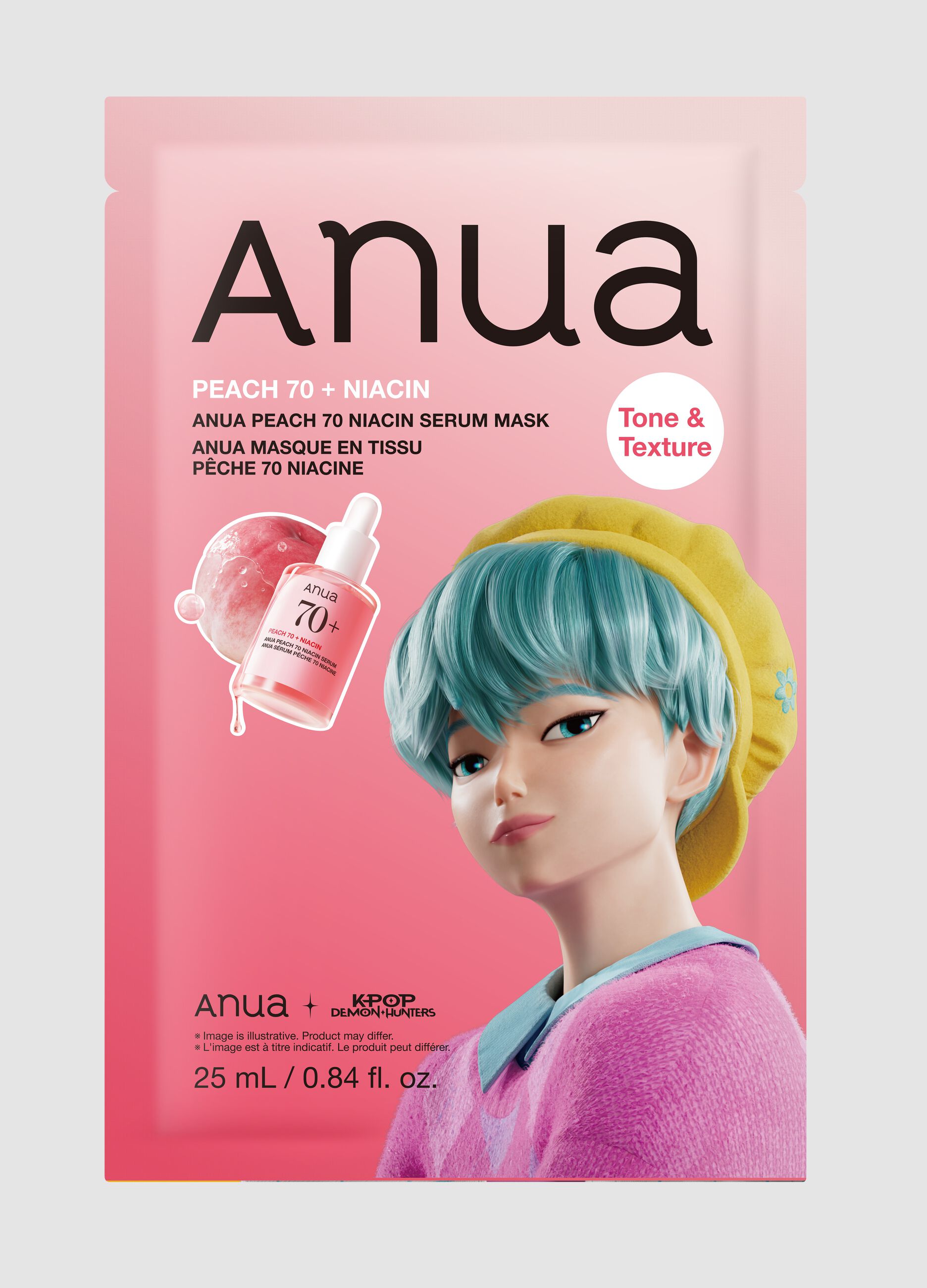 قناع وجه ورقي Peach 70 Niacin Serum بحجم 25 مل | Anua K-Pop Demon Hunters