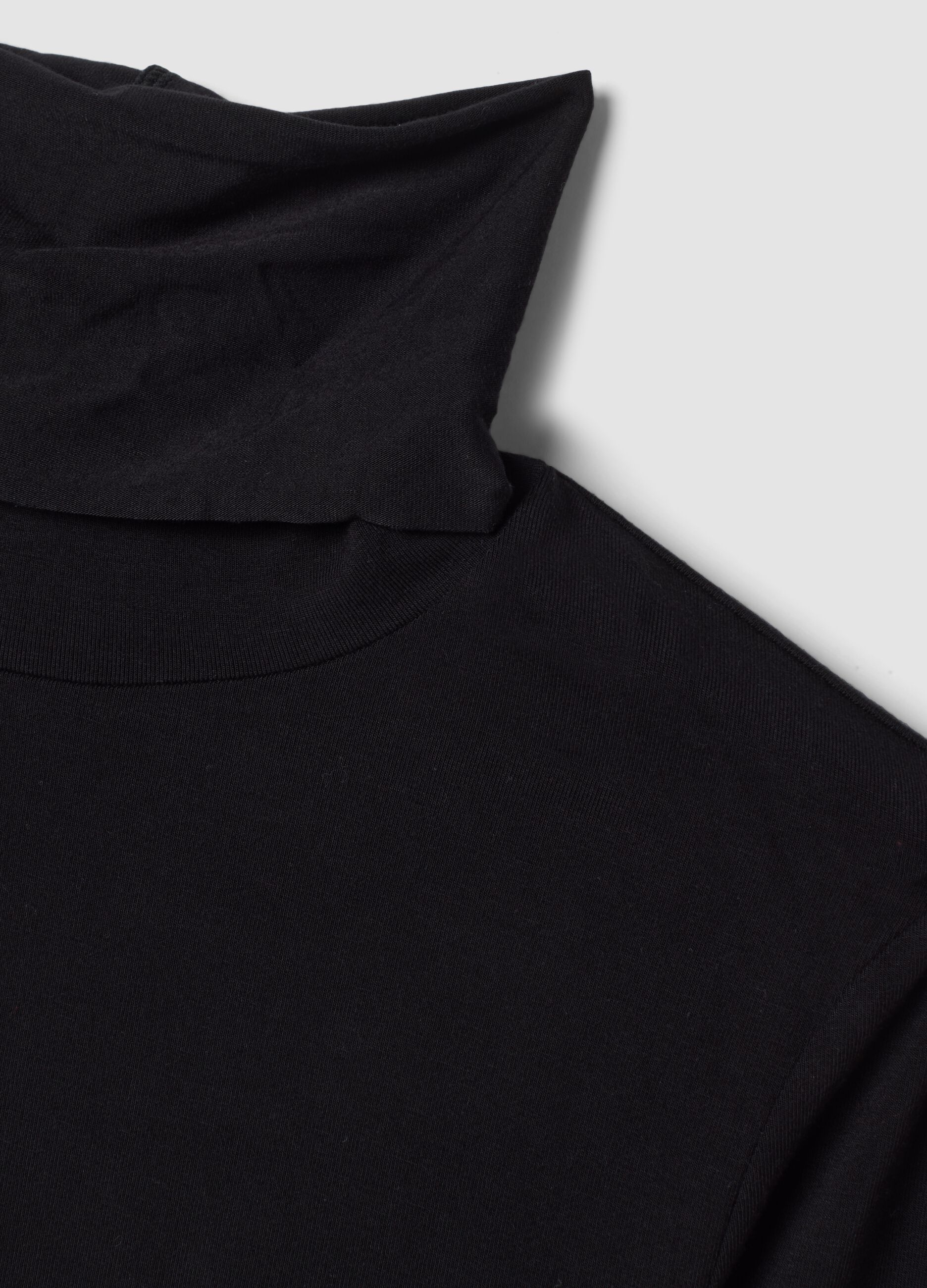 Black stretch viscose top with stand-up collar, slim fit