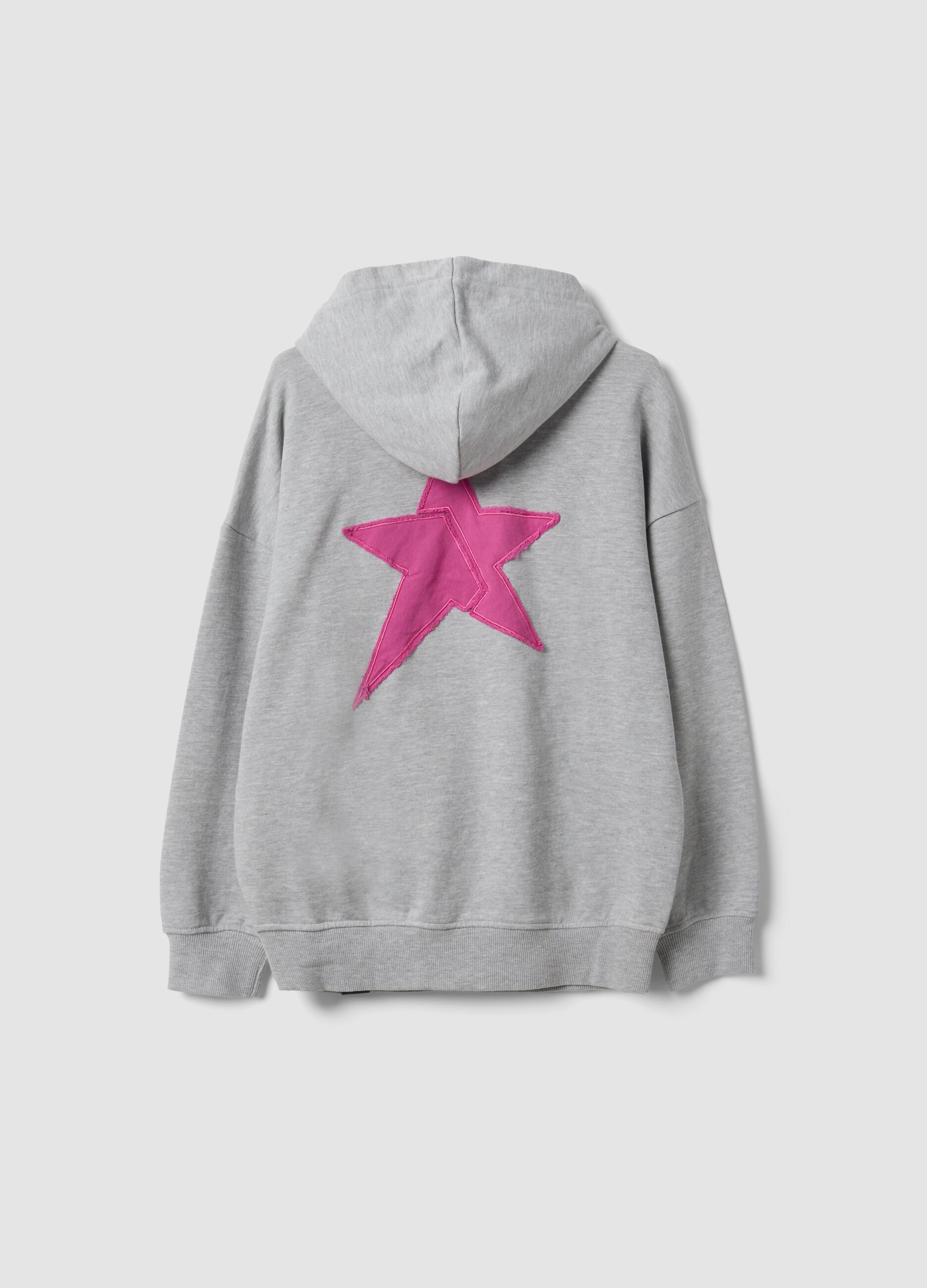 Grey oversized hooded sweatshirt in cotton blend with &ldquo;Sorry&rdquo; embroidery for girls