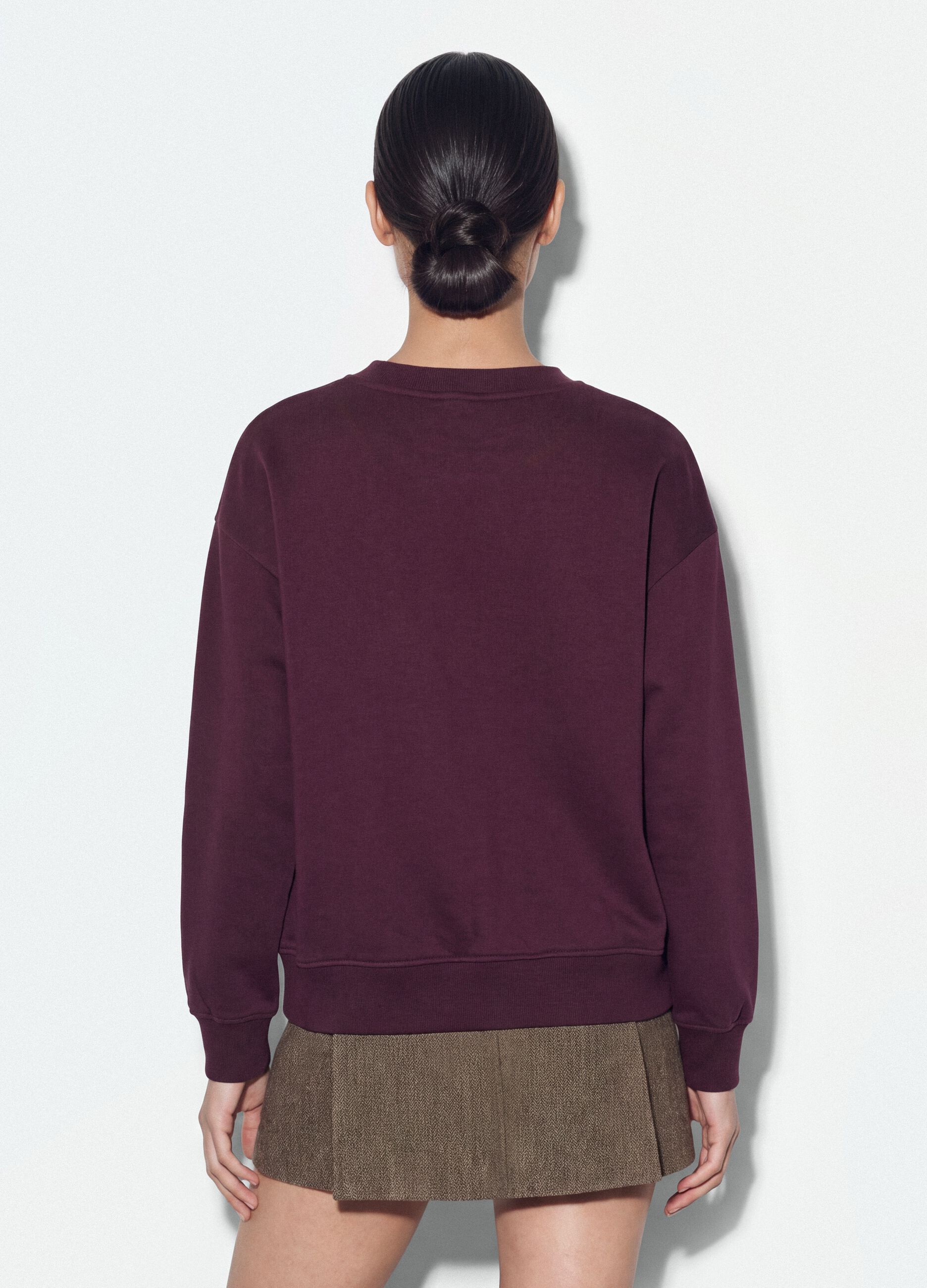 Felpa viola in misto cotone con girocollo