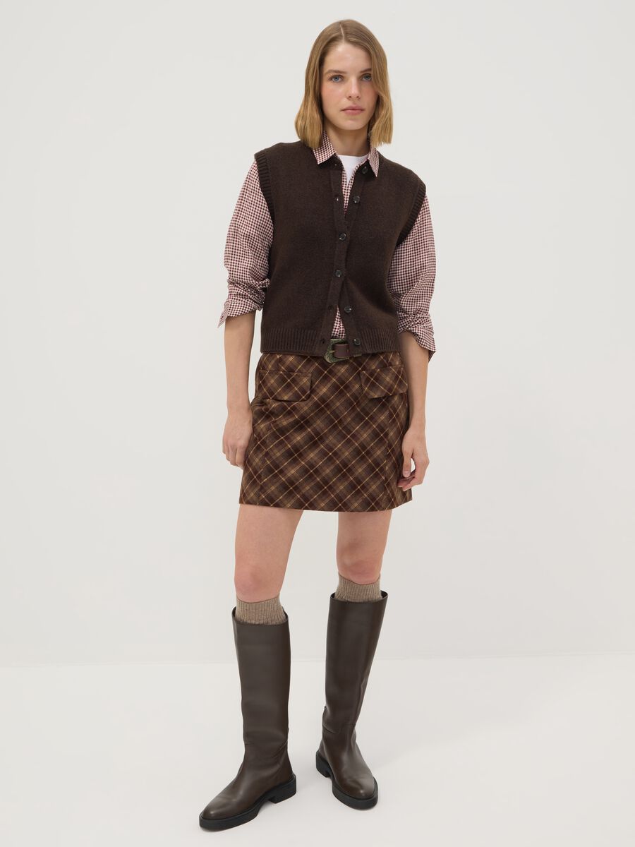 Brown stretch wool crew-neck gilet_1
