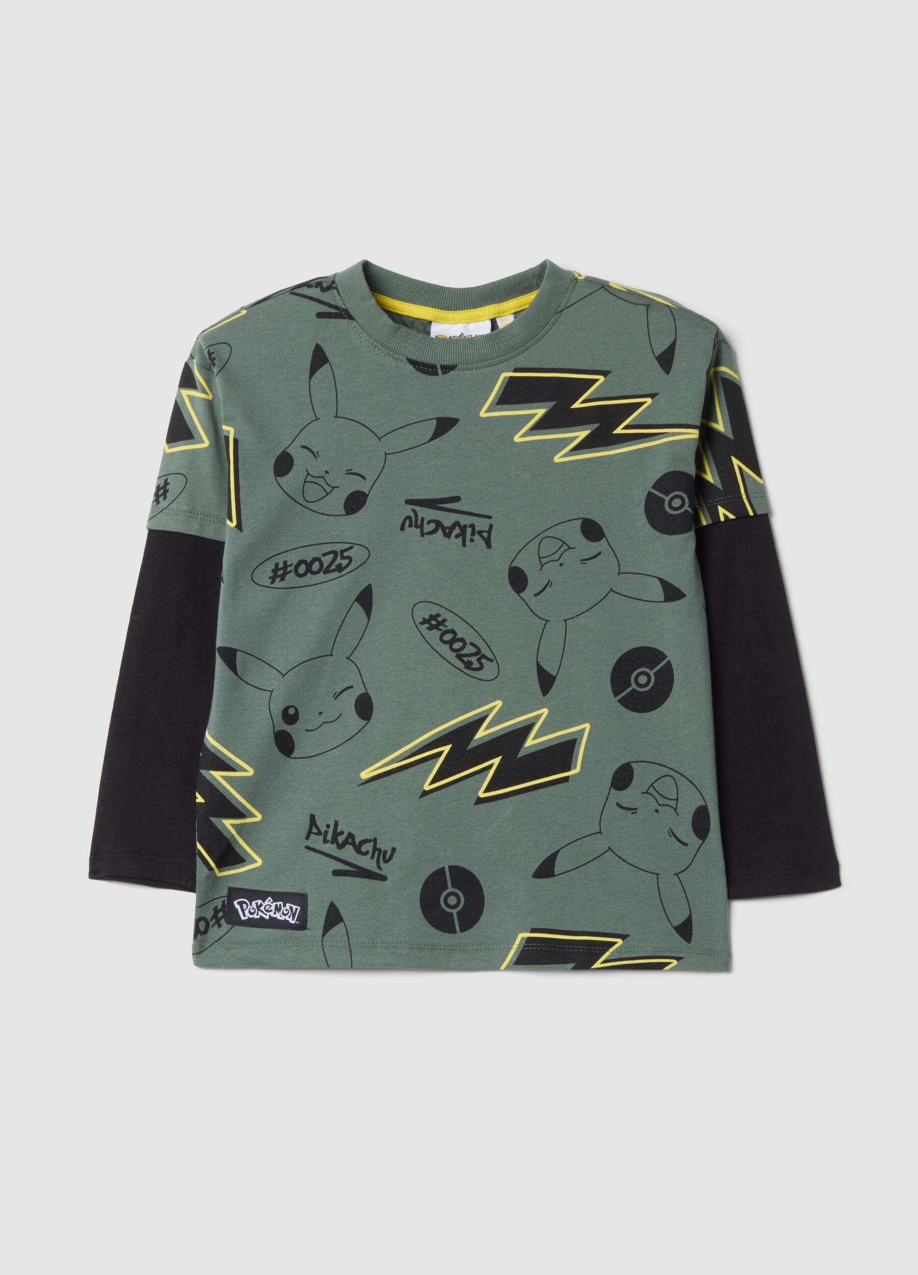 Green pure cotton Pikachu print T-shirt, relaxed fit