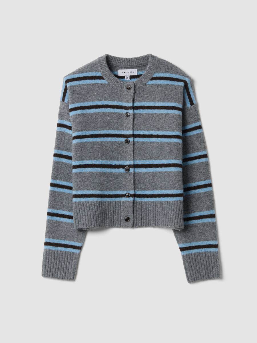 Grey striped stretch wool cardigan, regular fit_0
