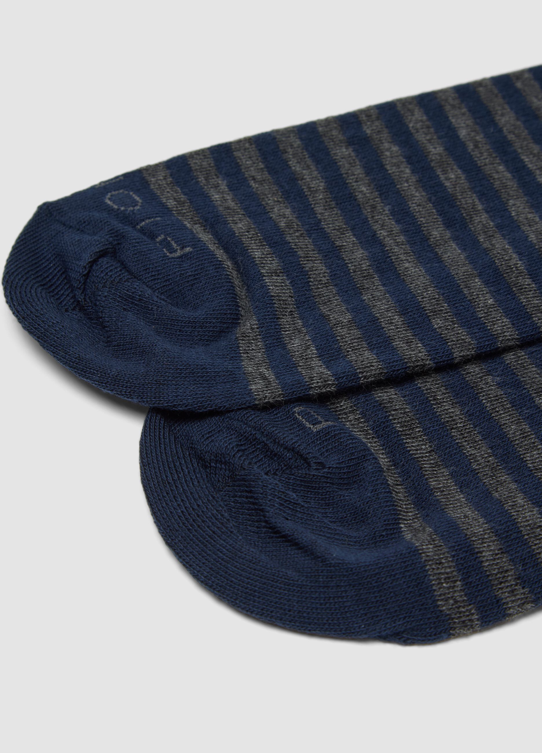 Two-pack of navy and grey marl long socks in stretch cotton