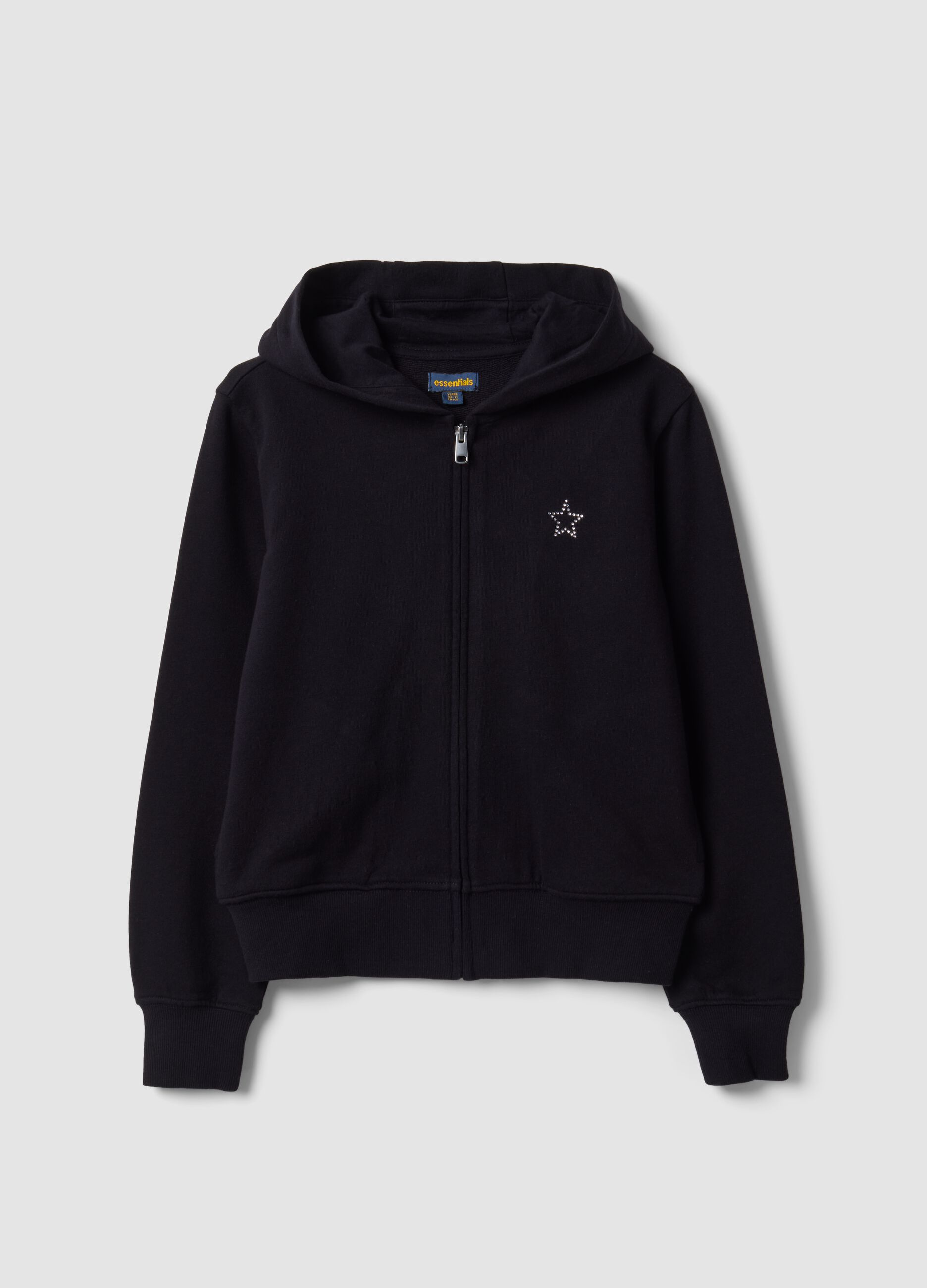 Black organic cotton hoodie with star detail for girls