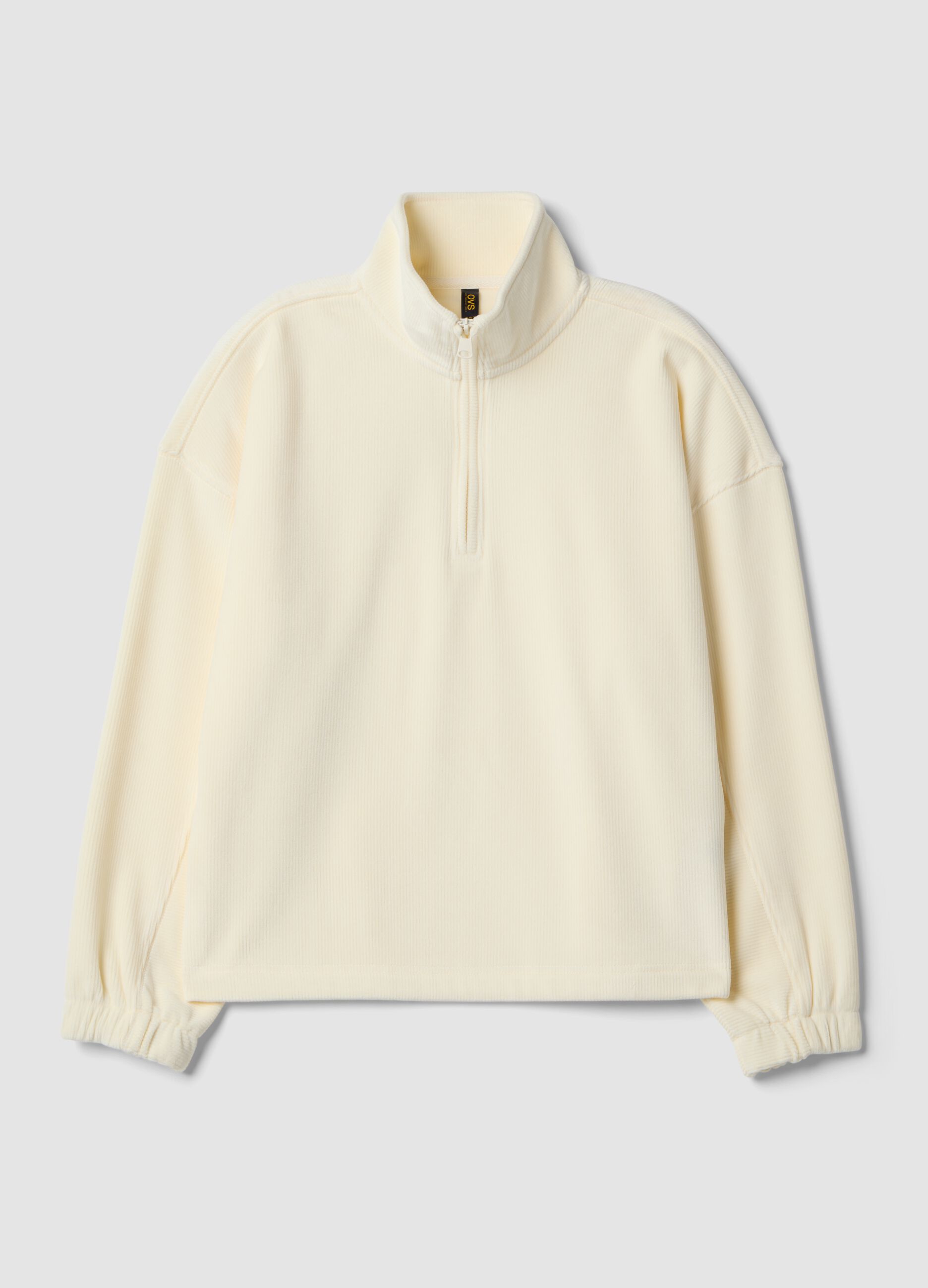 White stretch top with Henley collar