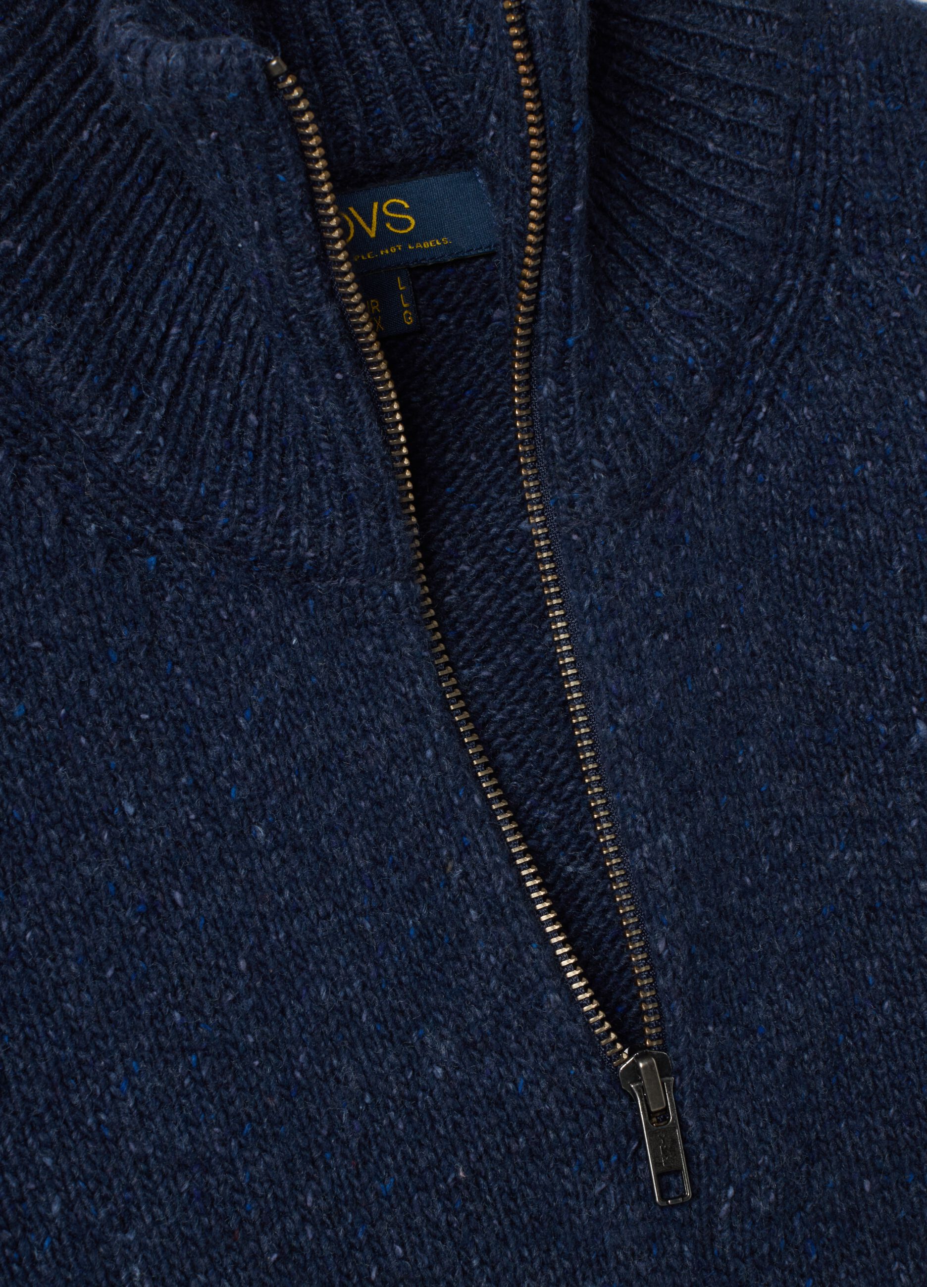 Blue half-zip cotton-wool blend jumper