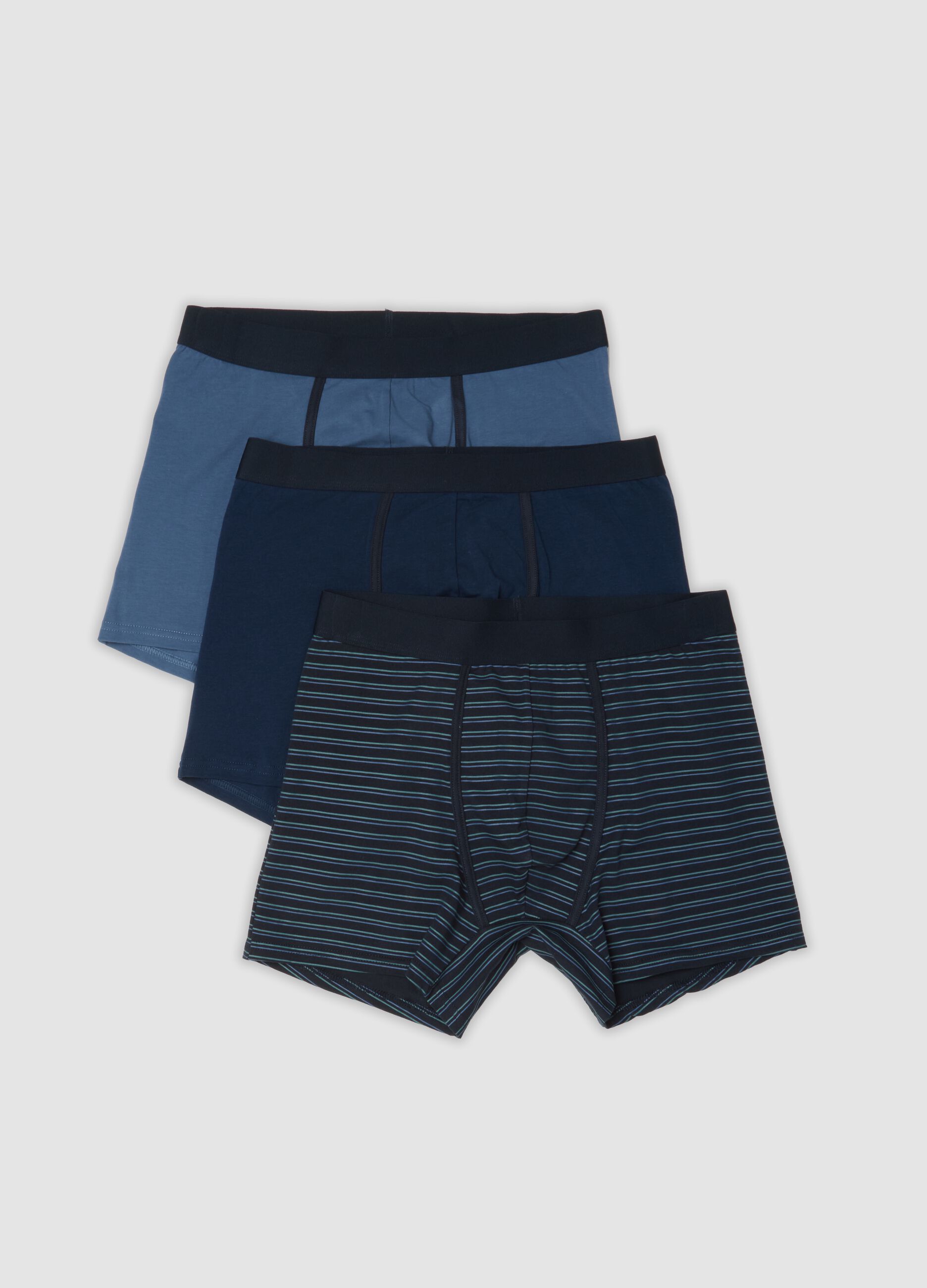 Pack of 3 blue mid-length boxer briefs in stretch organic cotton