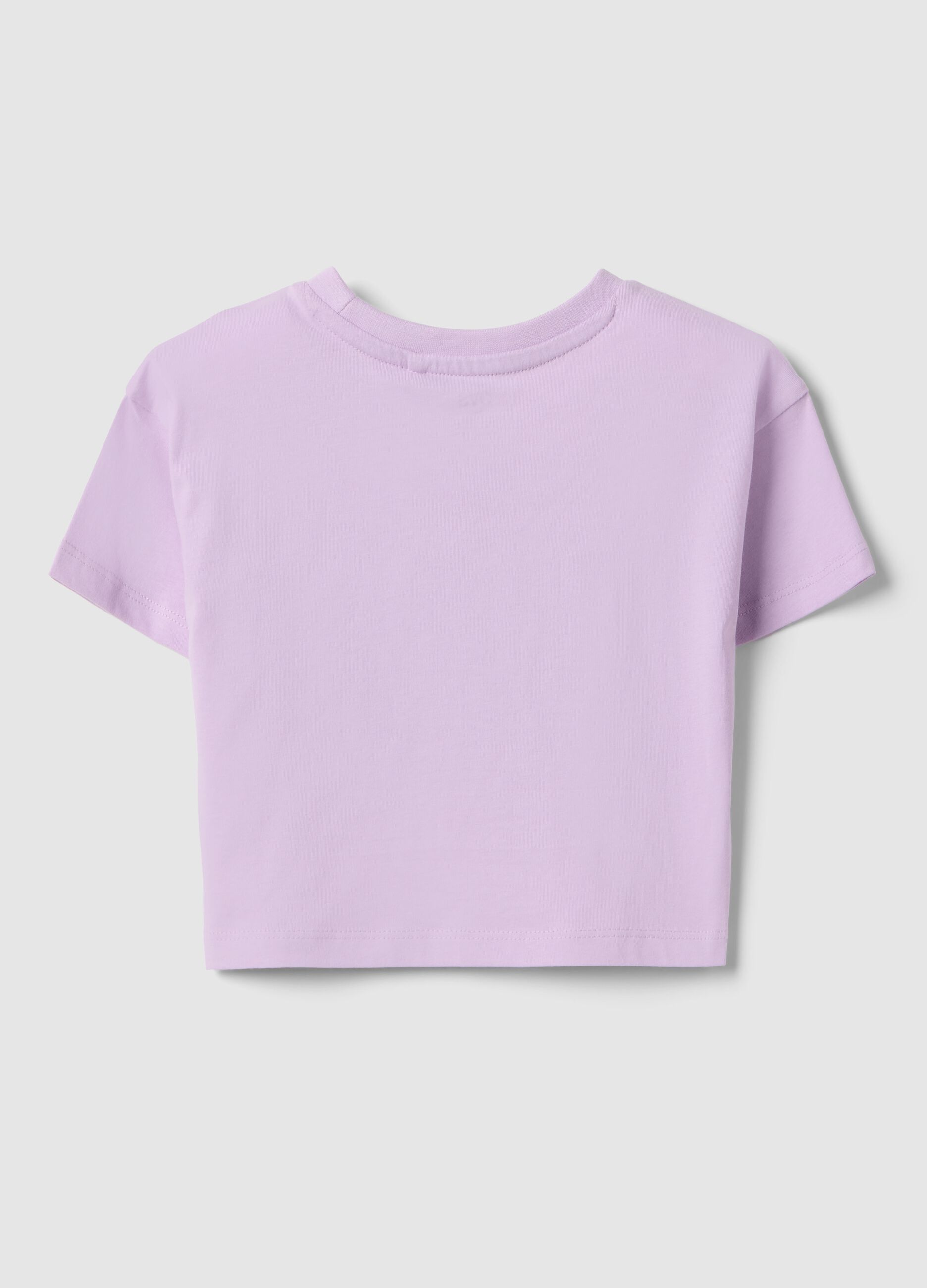 Girls' violet pure cotton boxy fit T-shirt with print