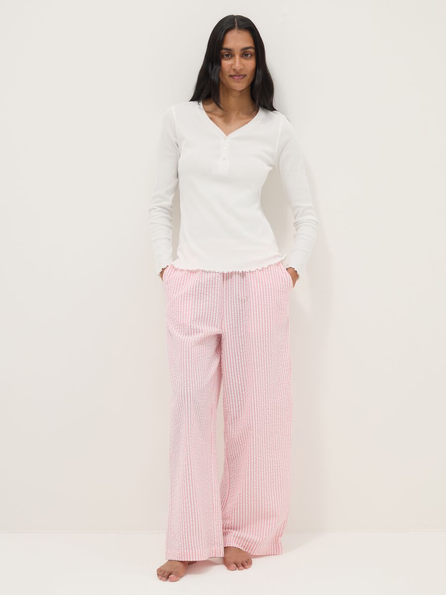 White pure cotton nightshirt regular fit with henley collar_0
