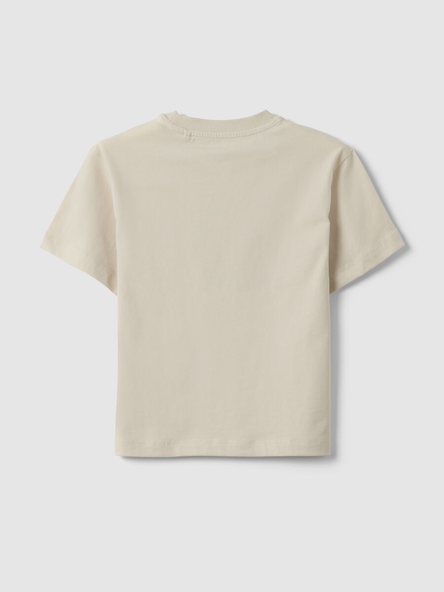 Children's oversized fit beige pure cotton T-shirt with print_1