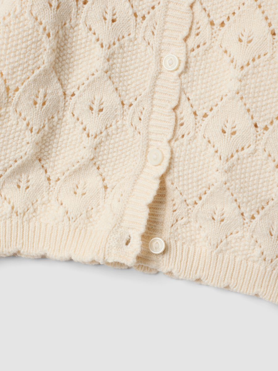 Beige openwork cotton-blend crew-neck cardigan_3